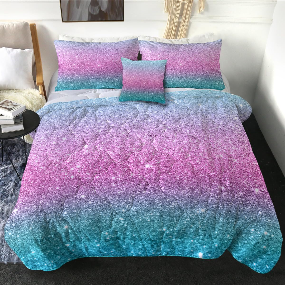 Sleepwish Pink Glitter King Size 4-Piece Comforter Set with 1 Comforter & 2 Pillow Shams | Soft Sparkling Bedding Collection for Luxurious Bedroom Decor | Perfect for Master Bedrooms, Guest Rooms & Glamorous Home Styling