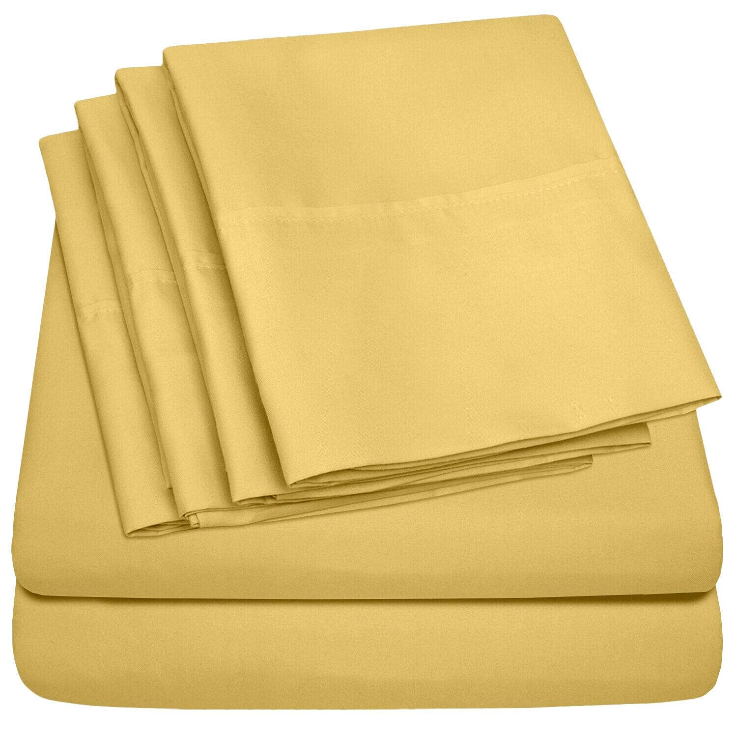 1500 Thread Count Deep Pocket Microfiber 4-Piece Sheet Set - Yellow, Twin XL, Queen, King Size - Ultra Soft & Breathable Bedding for All Seasons - Perfect for Master Bedrooms, Guest Rooms, and Dorm Comfort