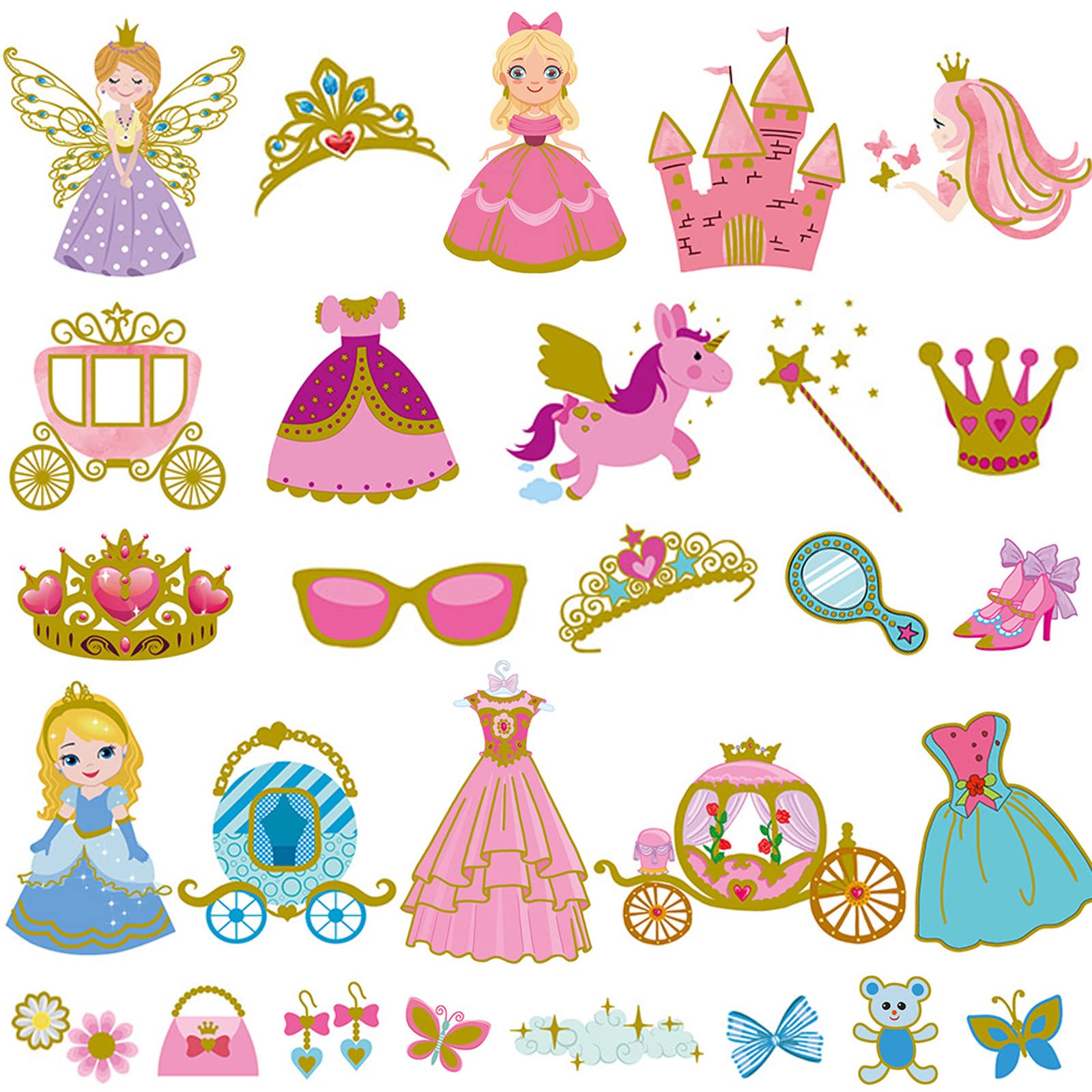 Glitter Princess Temporary Tattoos for Girls - 70 Gold Glitter Styles, Kids Birthday Party Favors, Princess Themed Party Decorations | Perfect for Birthday Parties, Dress-Up Play, and Special Events