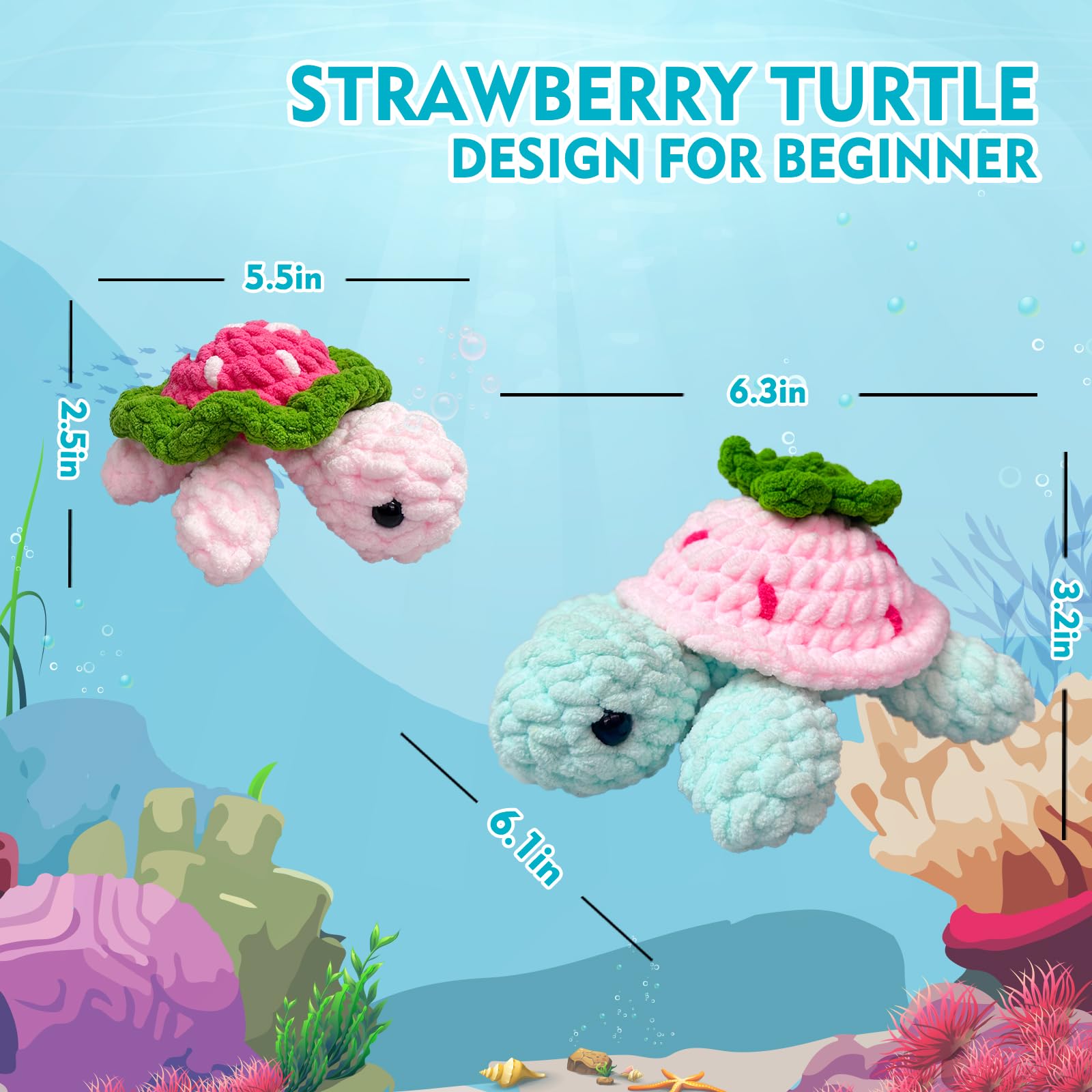 Beginner Crochet Kit with Step-by-Step Video Tutorials - DIY Crochet Animal Kit for Adults & Kids - Complete Starter Set (Strawberry Turtle) - Perfect for Crafting, Gifts & Relaxation