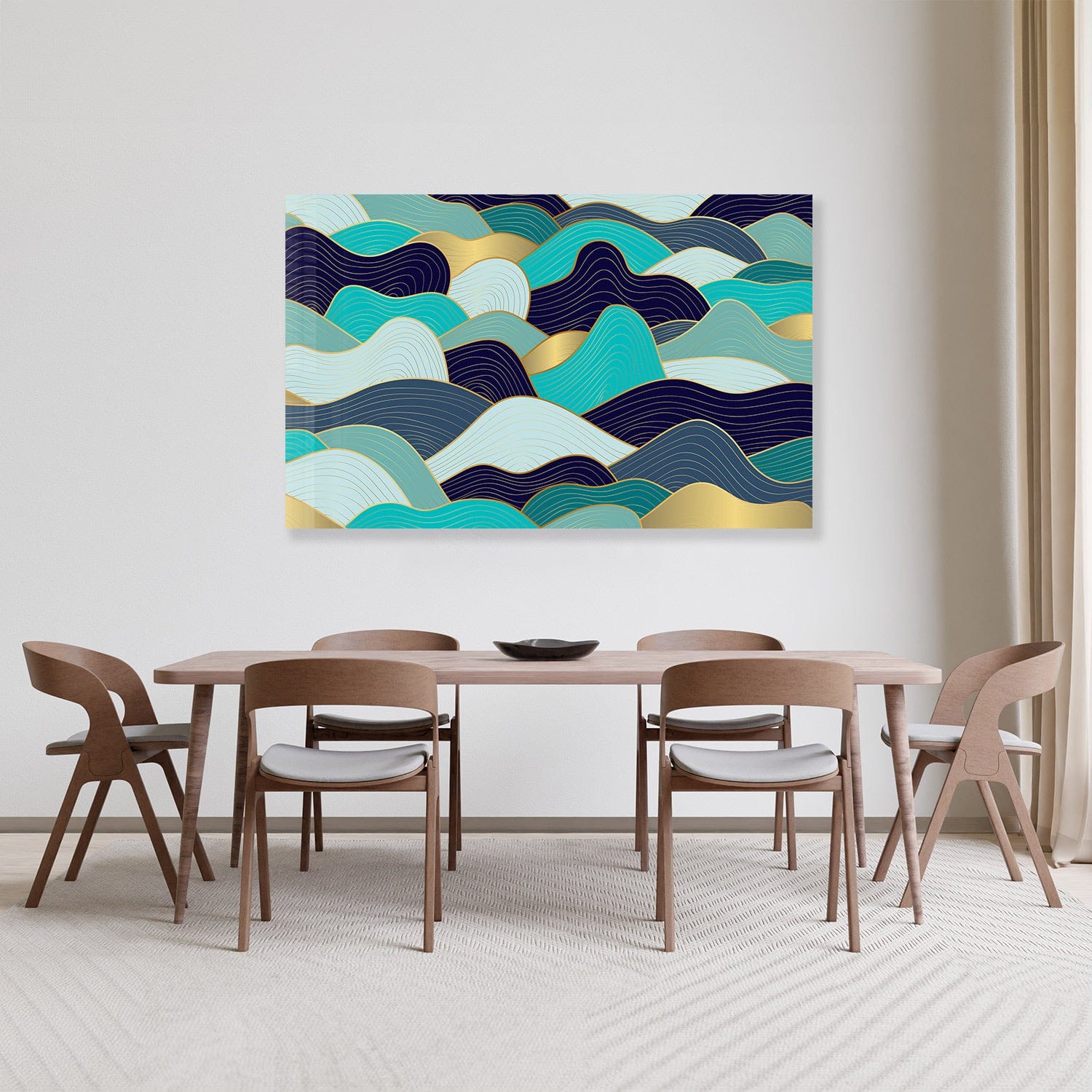 Shades of Blue Waves Tempered Glass Wall Art - Ocean Themed Home Decor for Living Room, Bedroom & Office
