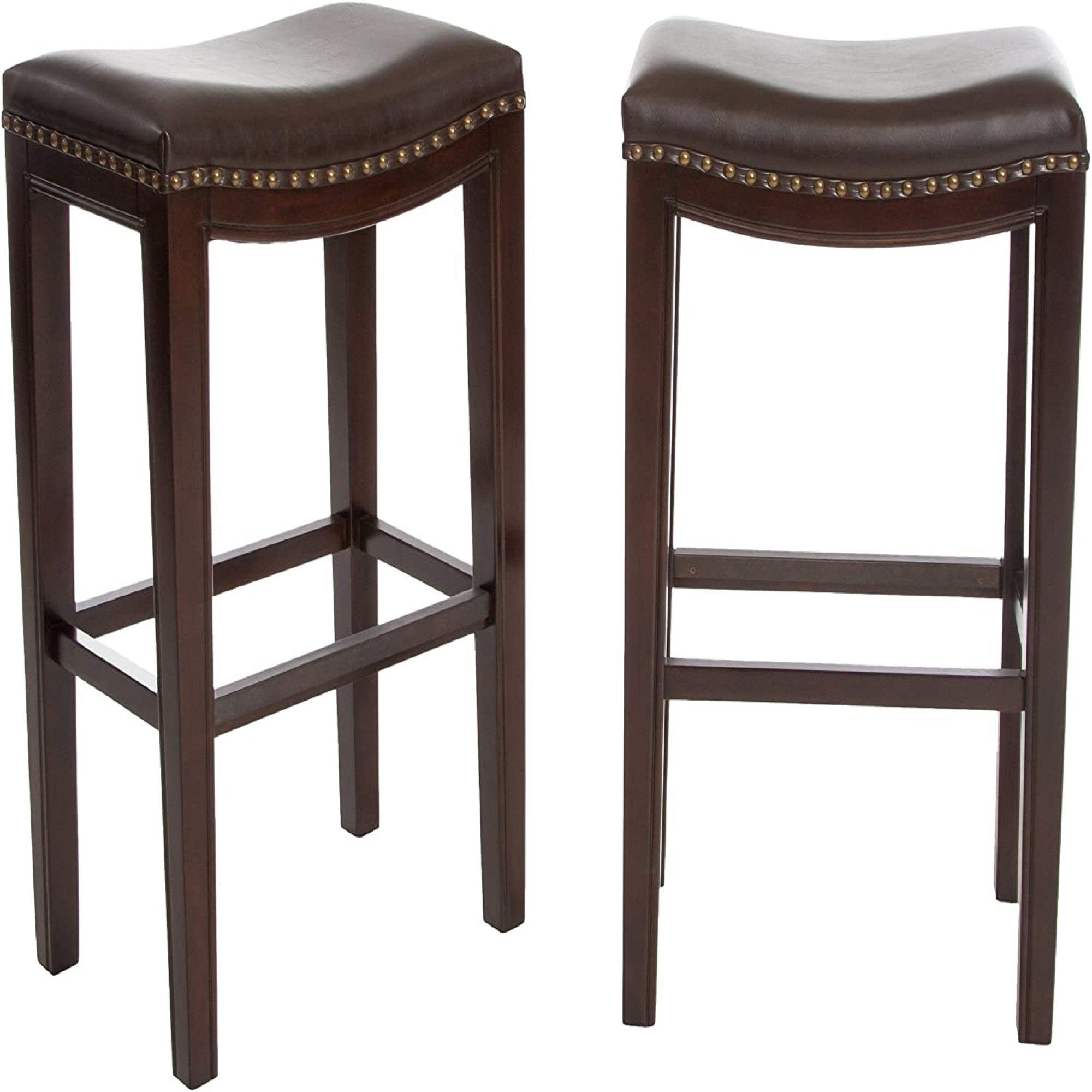 Set of 2 Modern Brown Backless Bar Stools - Solid Wood Counter Height Stools for Kitchen Island, Breakfast Bar & Home Decor