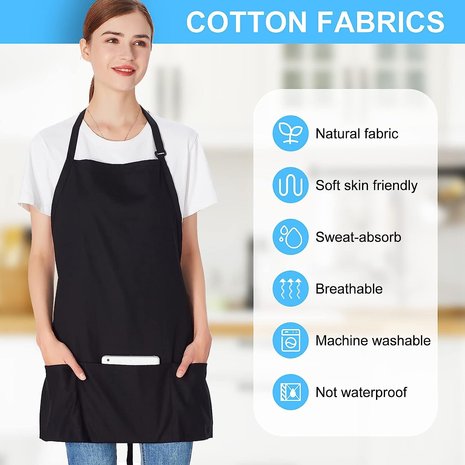 DDSHUN Adjustable Bib Apron with 2 Pockets - Durable Cooking Apron for Men & Women, Long Ties for Home Kitchen, Restaurant, Coffee House, Baking, Gardening, BBQ, and Outdoor Cooking
