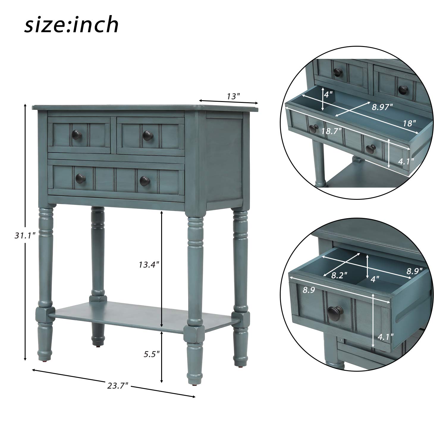 P PURLOVE Wooden Sofa Table with 3 Drawers & Bottom Shelf - Entryway Console Table for Living Room, Hallway - Navy Blue Storage Table (Easy Assembly) | Perfect for Small Spaces, Behind Sofa Organization & Entryway Decor