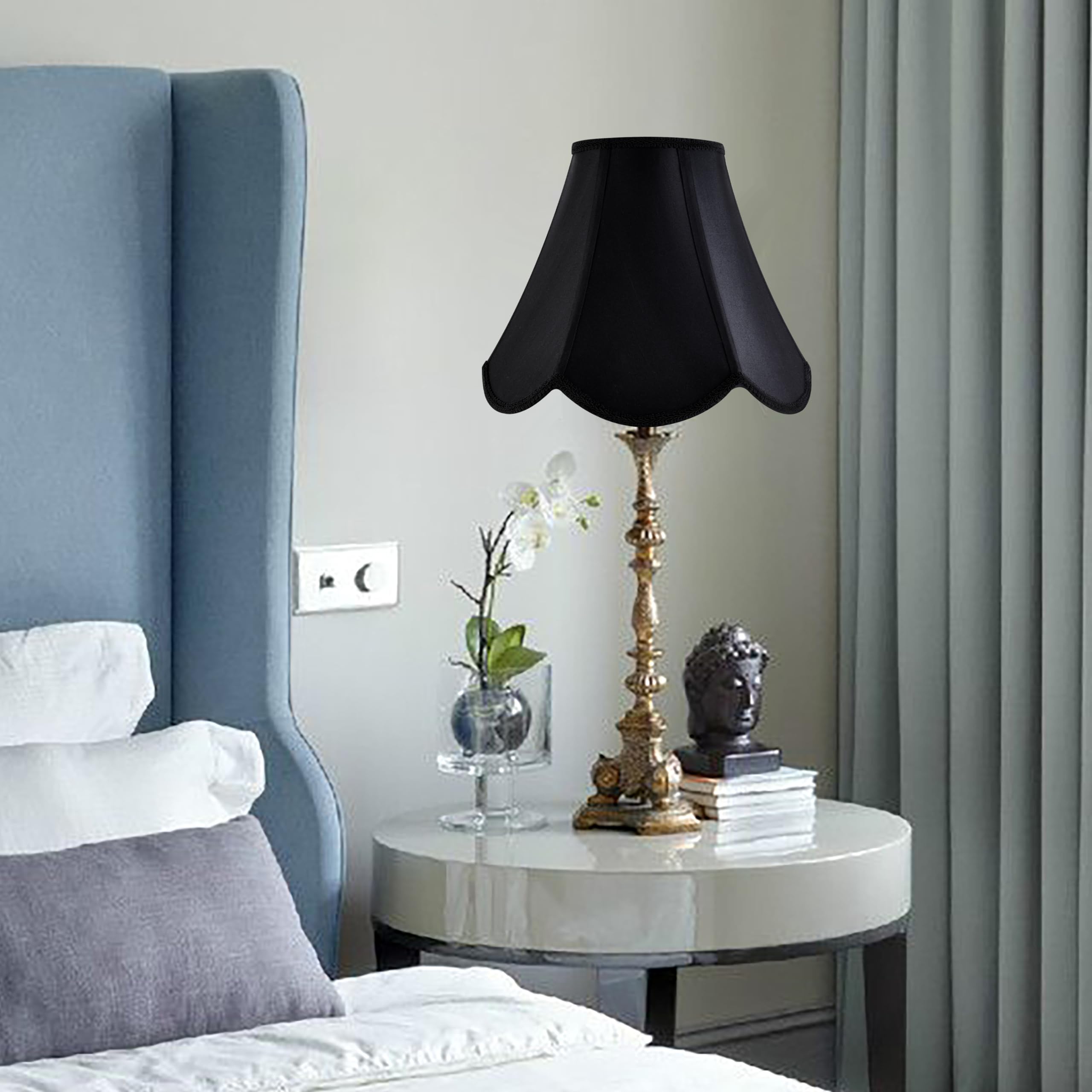 GO&SO Black Bell Lamp Shades Set of 2 - Scalloped Petal Edge Design, 6
