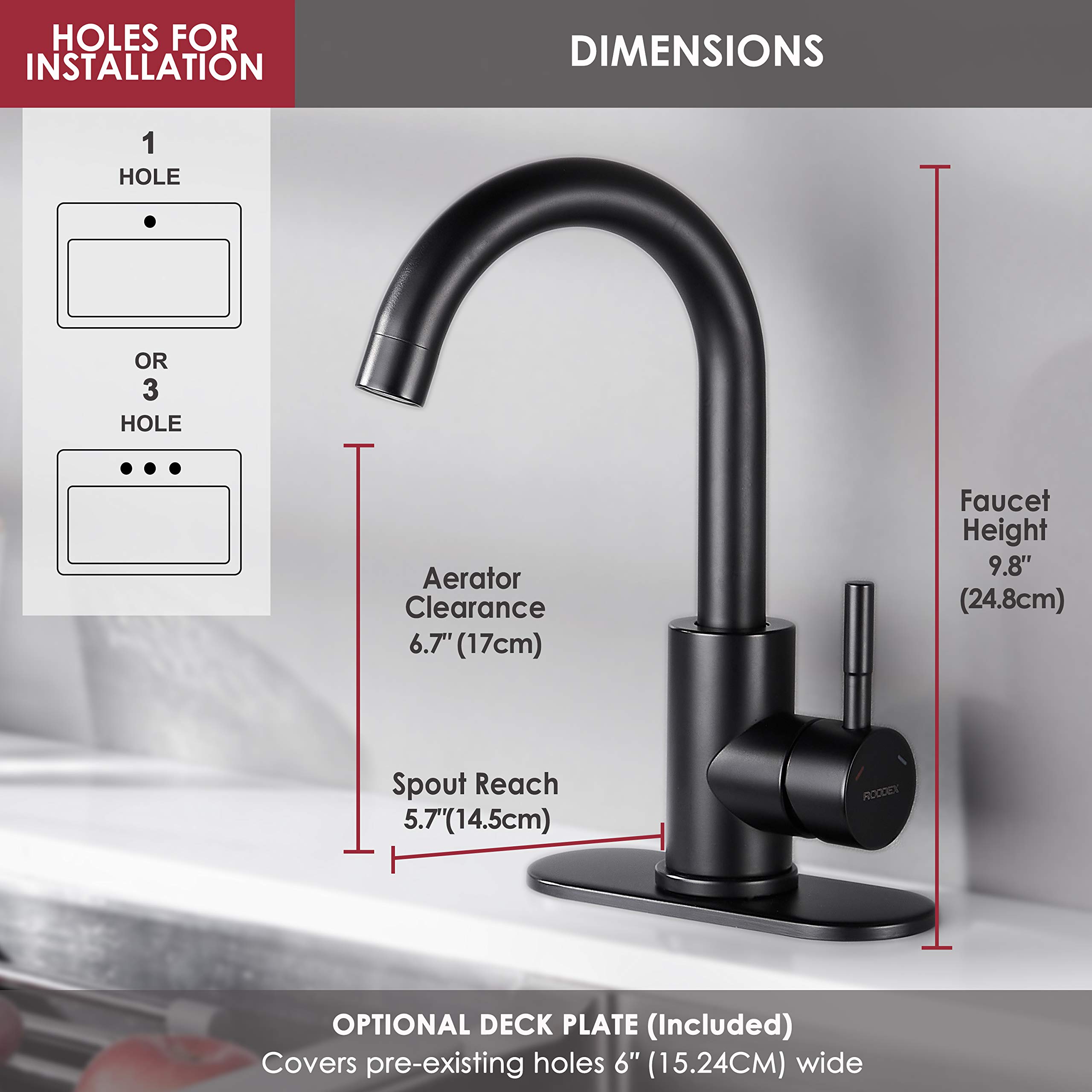 Stainless Steel 360° Swivel Wet Bar Sink Faucet - Single Handle Modern Matte Black Kitchen Tap with 3 Hole Cover Plate for Bathroom, Prep Sink & Small Spaces | Perfect for Home Bars, RV Kitchens & Compact Bathrooms