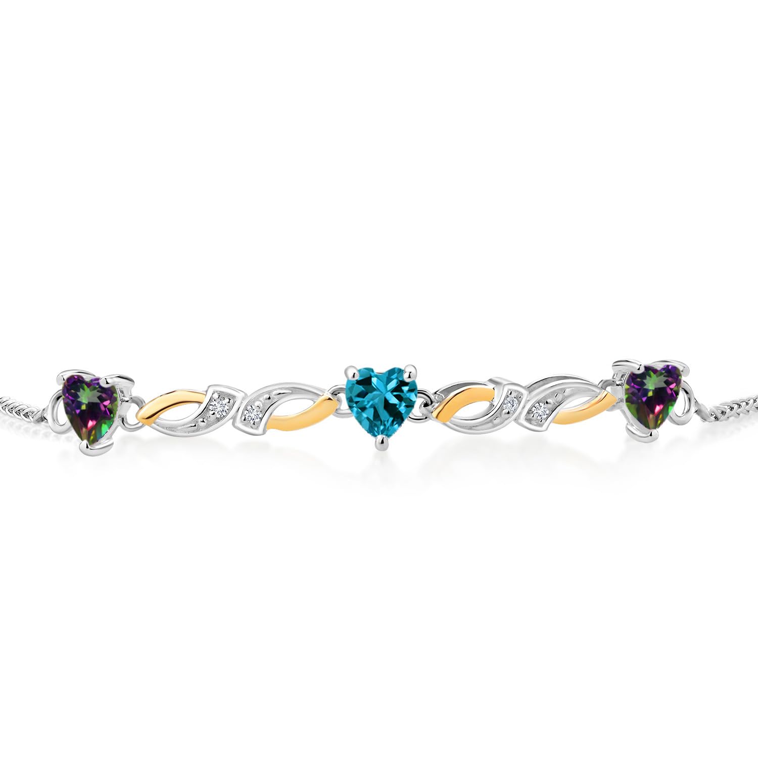 1.78 Ct Heart Shape Green Mystic Topaz & London Blue Topaz Sterling Silver 10K Gold Lab Grown Diamond Bracelet for Women - Elegant Jewelry Gift for Anniversary, Birthday & Special Occasions