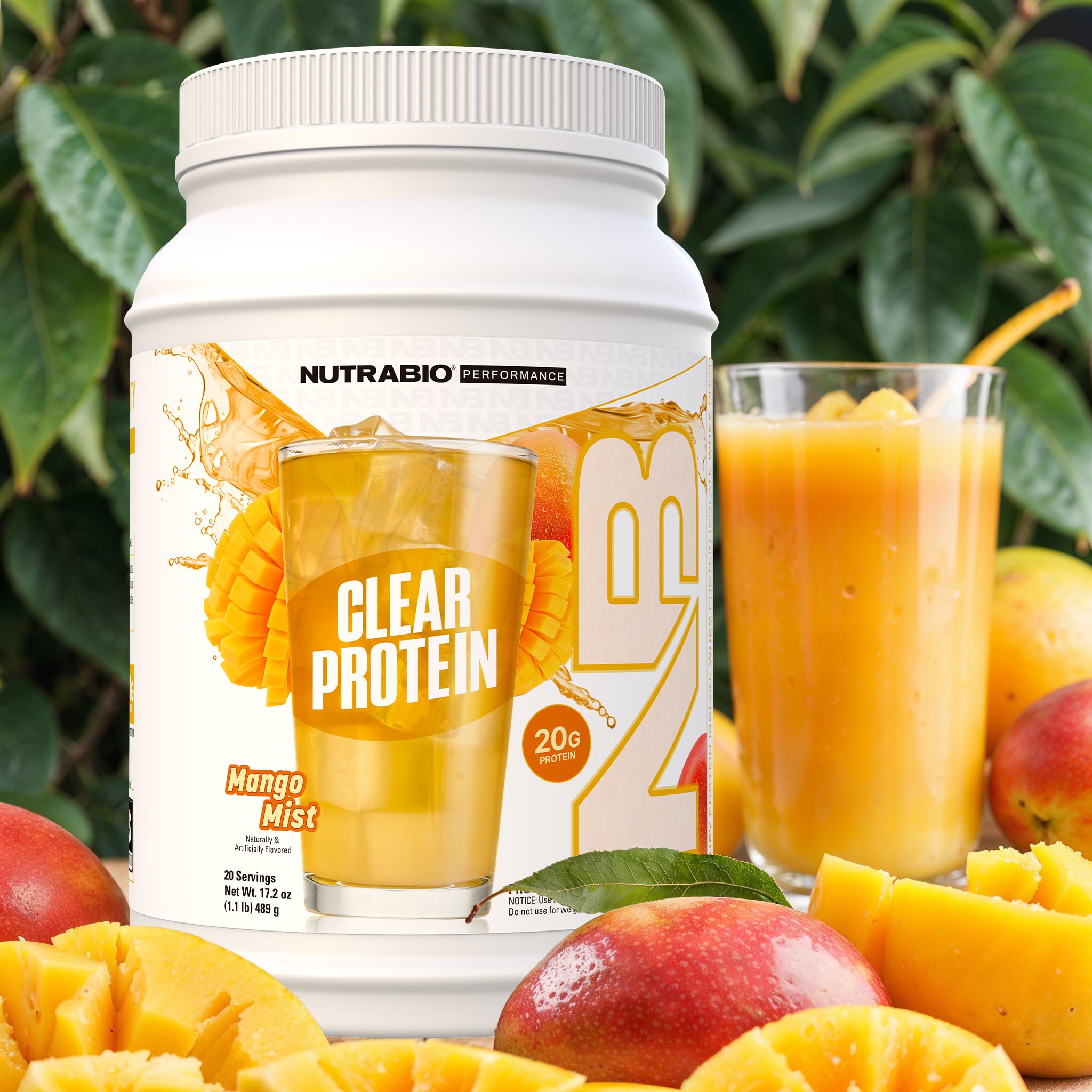 NutraBio Clear Whey Isolate Protein Powder - Refreshing Mango Mist Flavor, Zero Sugar, No Foam, No Milky Taste - 20 Servings for Post-Workout Recovery & Healthy Lifestyle