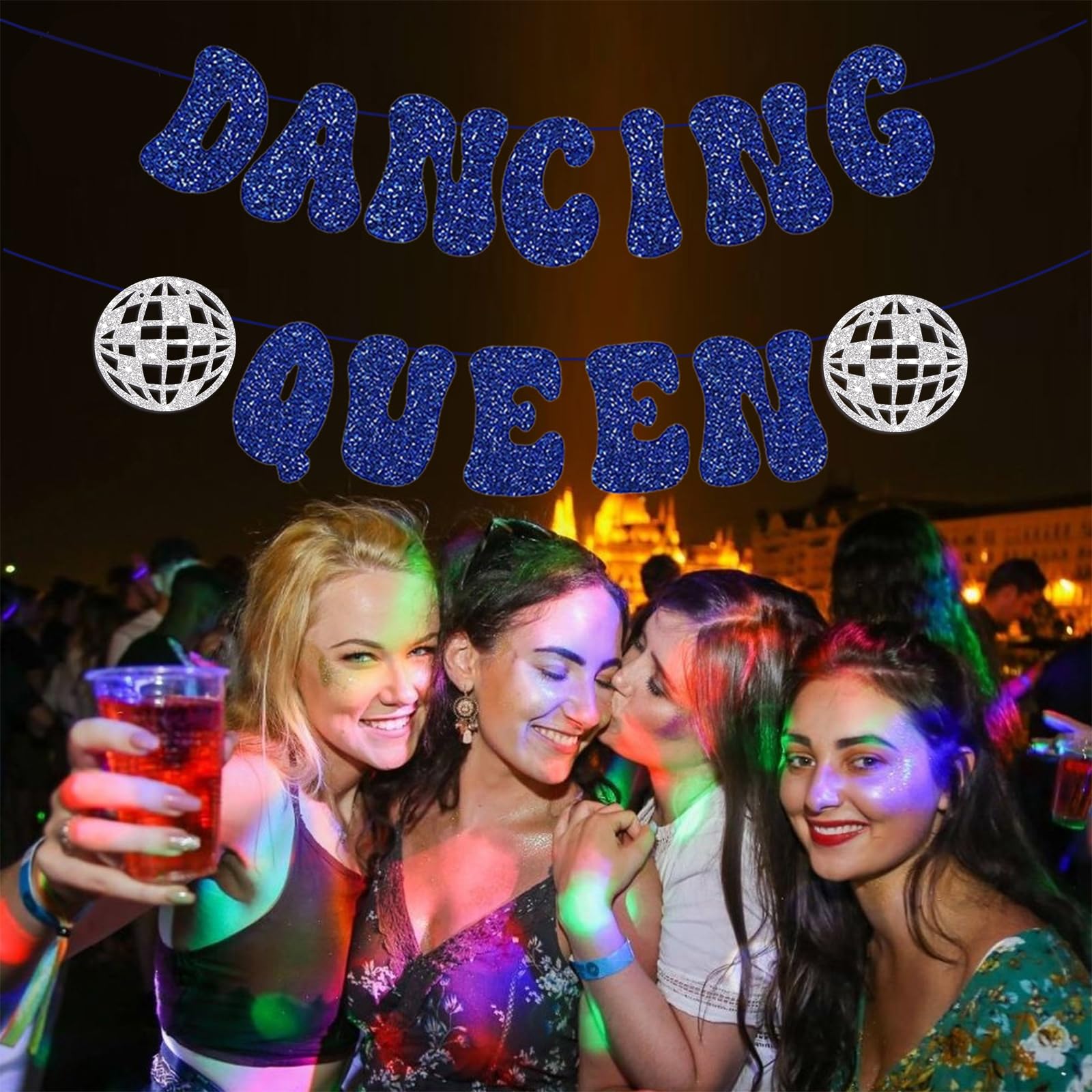 Konsait Glitter Dancing Queen Party Decorations - Mamma Mia Bachelorette Party Supplies, Disco Ball Banner for Birthday, Bridal Shower & Wedding Celebrations - Perfect for Disco Themed Parties, Girls Night Out & Dance Events