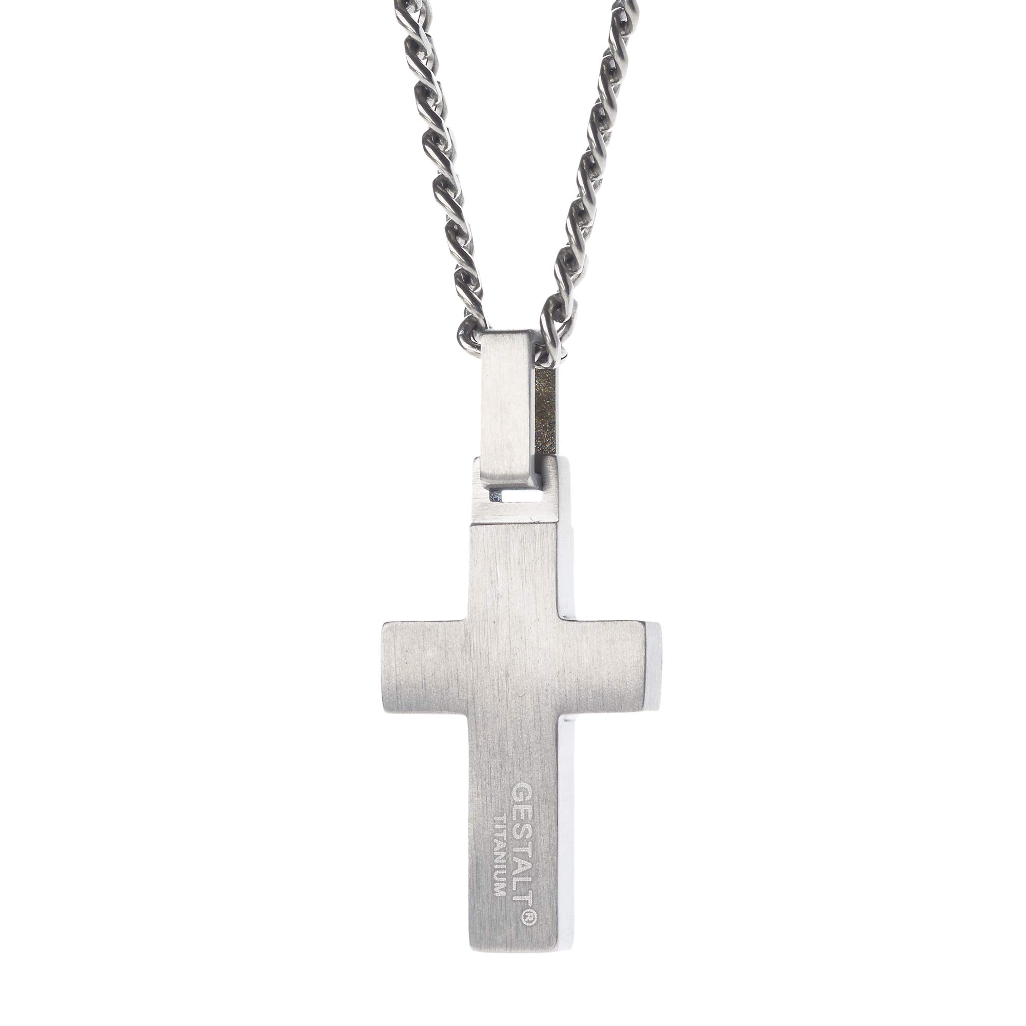 Unique GESTALT Small Titanium Cross Necklace with Black Carbon Fiber Inlay - Stylish Religious Jewelry for Men & Women - Perfect for Everyday Wear, Gifts & Special Occasions