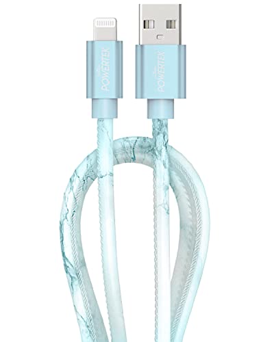Liquipel Powertek MFi Certified Fast Charging Cable - 6ft Lightning to USB Cable for Apple iPhone & iPad | Durable Marble Blue Design | Perfect for Home, Office & Travel Charging