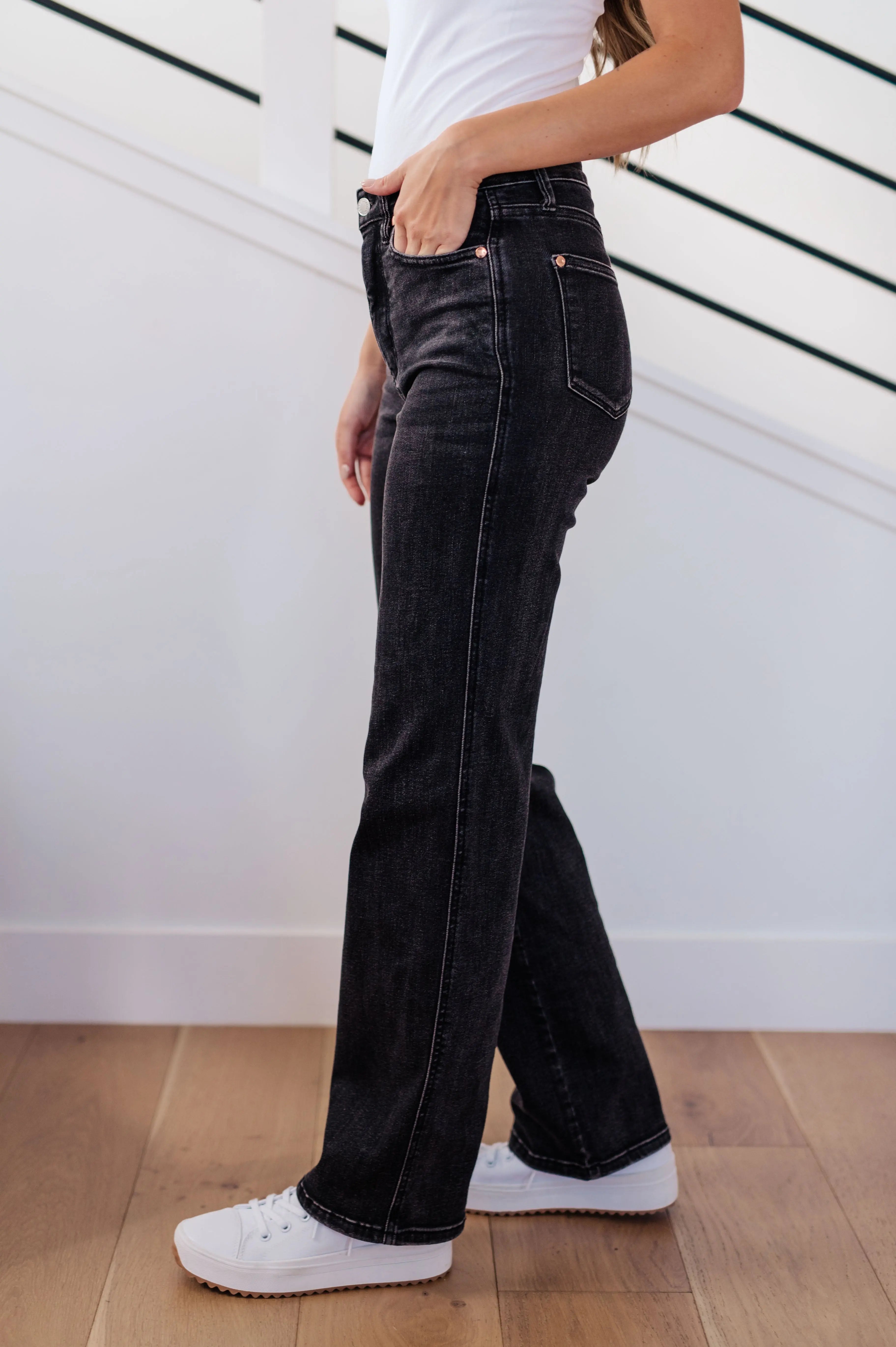 Joan High Rise Control Top Straight Jeans for Women - Washed Black Denim Pants | Slimming & Comfortable | Perfect for Work, Casual Outfits & Date Nights