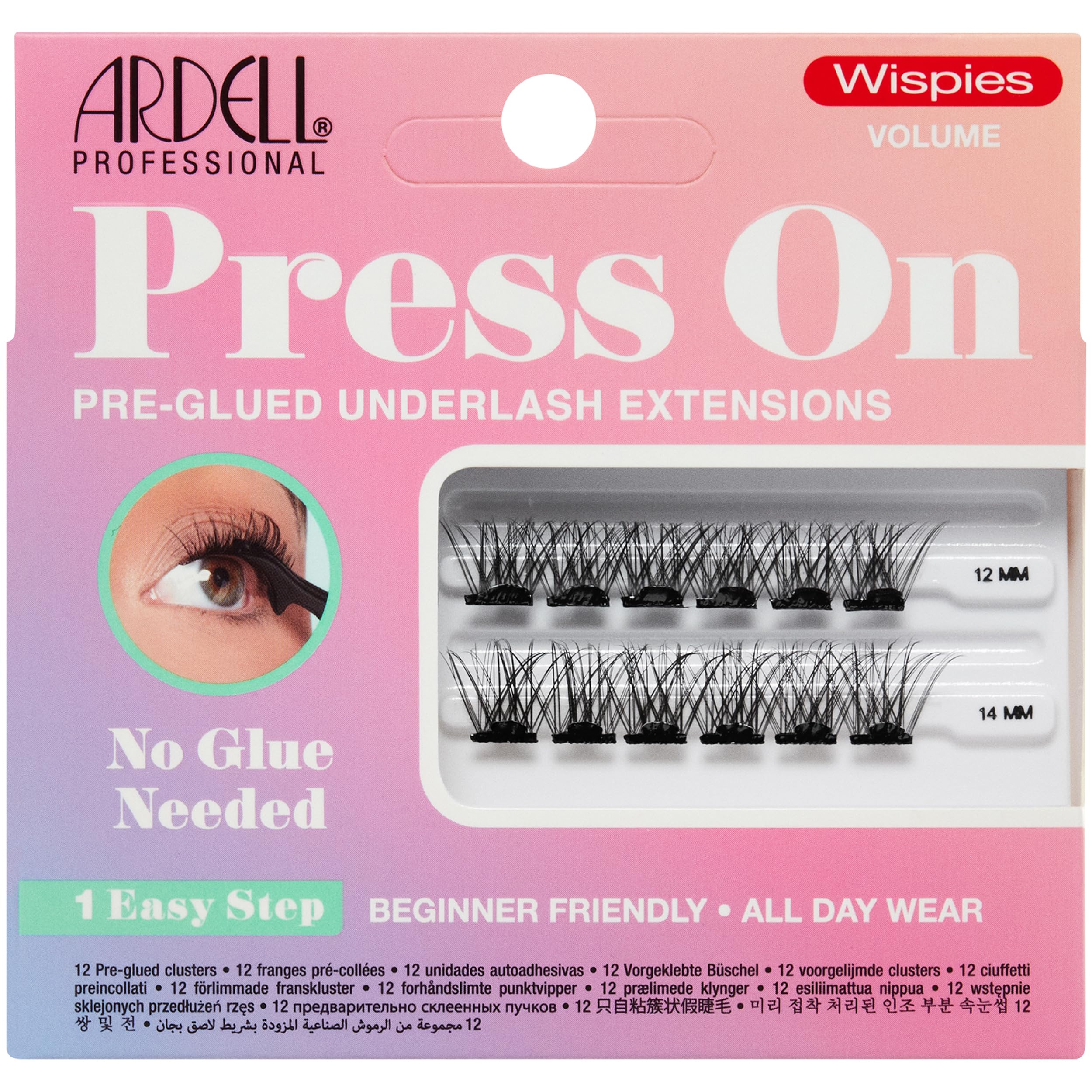 Ardell Press On Pre-Glued Eyelash Extensions - Wispies Volume, Customizable DIY Lash Clusters for Natural Look, All-Day Wear (12mm & 14mm Individual Lashes, 12 Count) - Perfect for Parties, Weddings & Everyday Glam