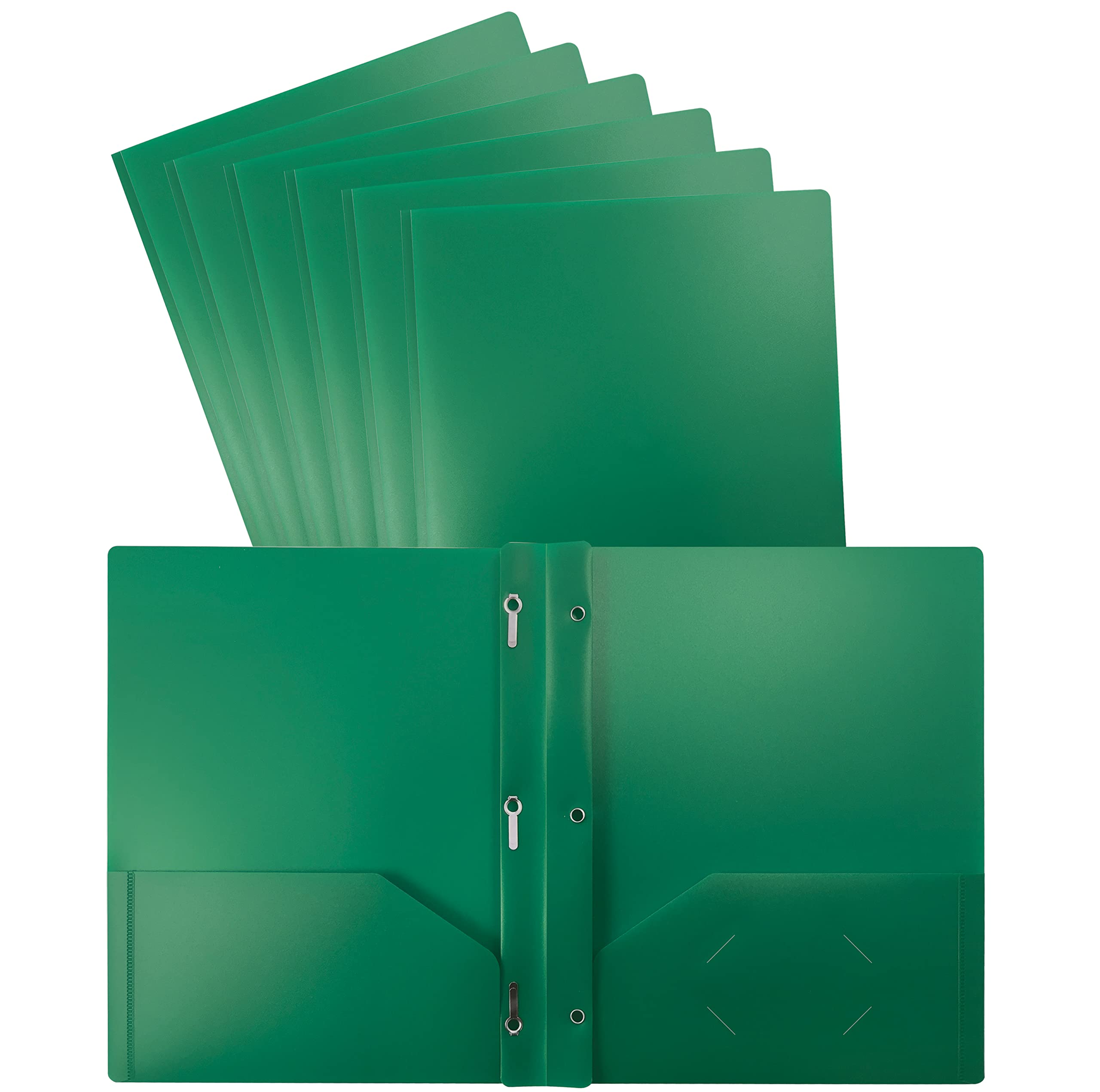 Better Office Products Heavyweight Green Plastic 2-Pocket Folders with Prongs - Letter Size Poly Folders (24 Pack) with 3 Metal Fastener Clips - Perfect for School, Office Documents & Presentations
