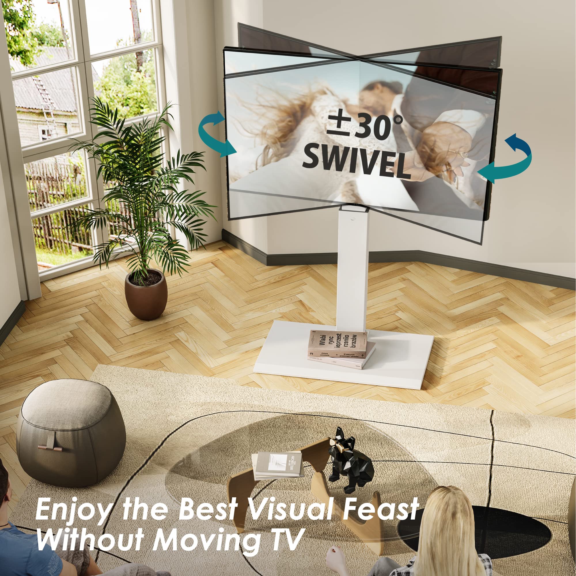 FITUEYES Universal Swivel TV Stand for 26-65 Inch TVs - Heavy Duty Iron Base with Height Adjustable Mount & Cable Management - Supports up to 110lbs - Perfect for Living Room, Bedroom or Home Theater Setup