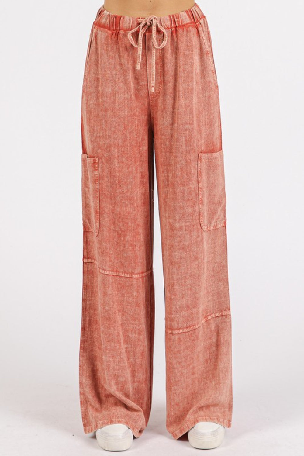 Beachy Boho Mineral Wash Drawstring Elastic Waist Pants for Women - Comfortable Casual Lounge Pants for Summer, Travel, Yoga & Beach Vacations