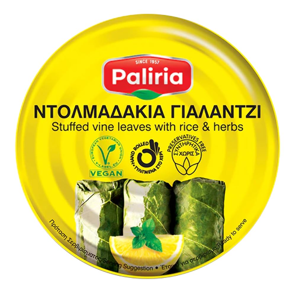 Palirria Stuffed Vine Leaves Dolmas 10 oz - Authentic Greek Dolmades Appetizer | Perfect for Mezze Platter with Feta, Pita Bread, Tzatziki & Hummus | Great for Parties, Picnics & Mediterranean Cuisine Lovers