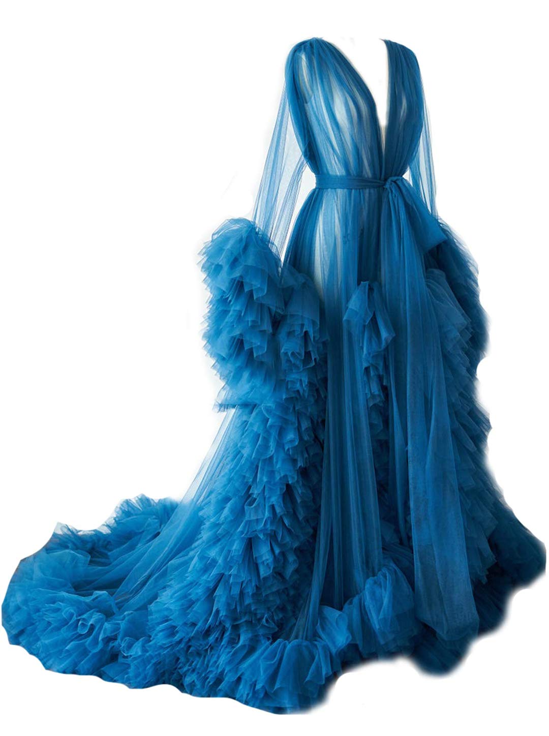 Elegant Tulle Robe - Long Lace Bridal Lingerie Gown for Wedding, Boudoir Photoshoot & Romantic Nights - Plus Size Sleepwear for Women
