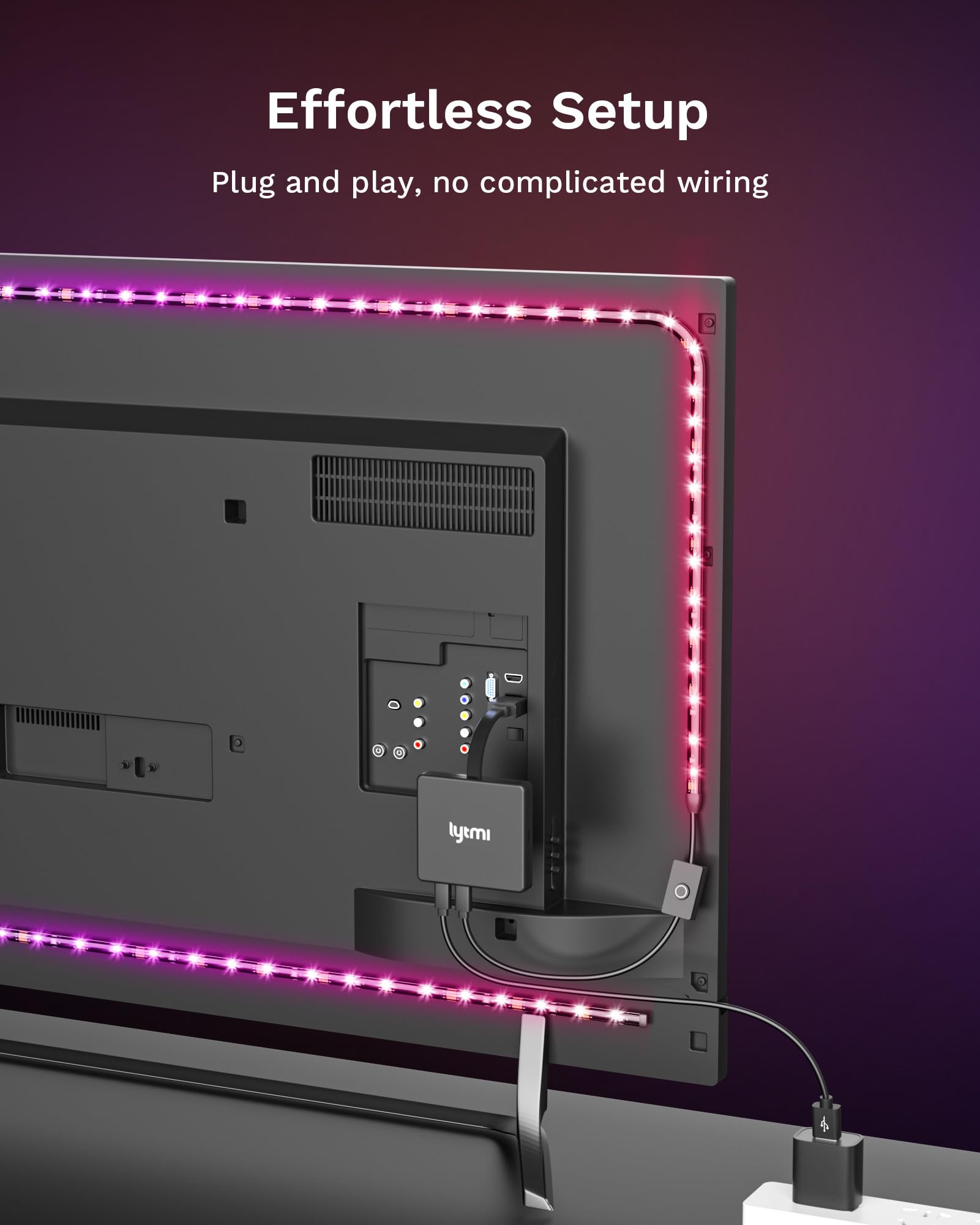 Lytmi TV LED Backlight with HDMI 2.0 Sync Stick - Immersive RGBIC Backlight for 56-75 Inch TVs - Plug & Play, Cuttable Light Strips - Sync with Games, Music & Movies - Perfect for Home Theater, Gaming Setup & Movie Nights