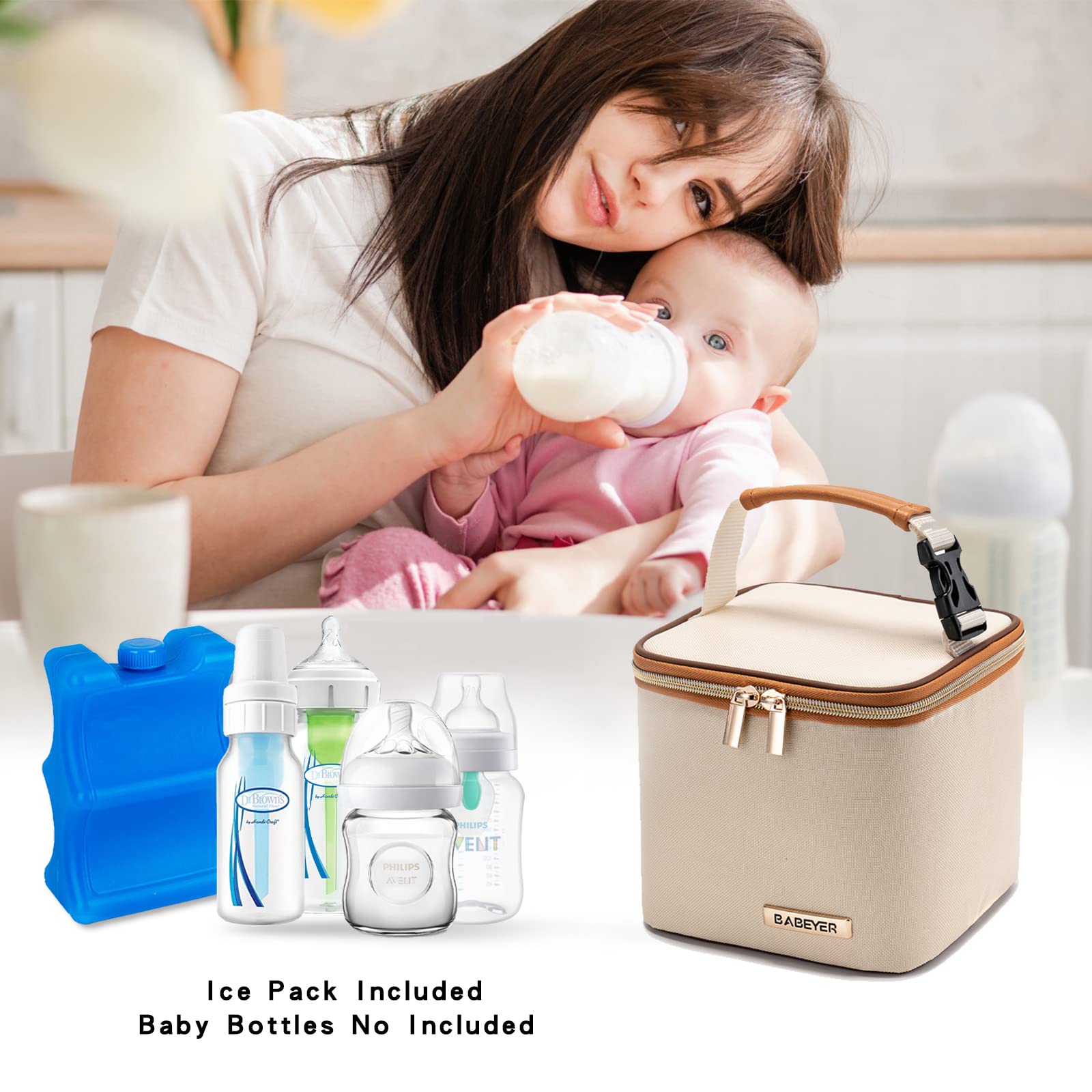 Breastmilk Cooler Bag with Ice Pack - Insulated Baby Bottle Cooler for 4 Bottles (Up to 5oz), Perfect for Nursing Moms, Daycare, and On-the-Go Feeding