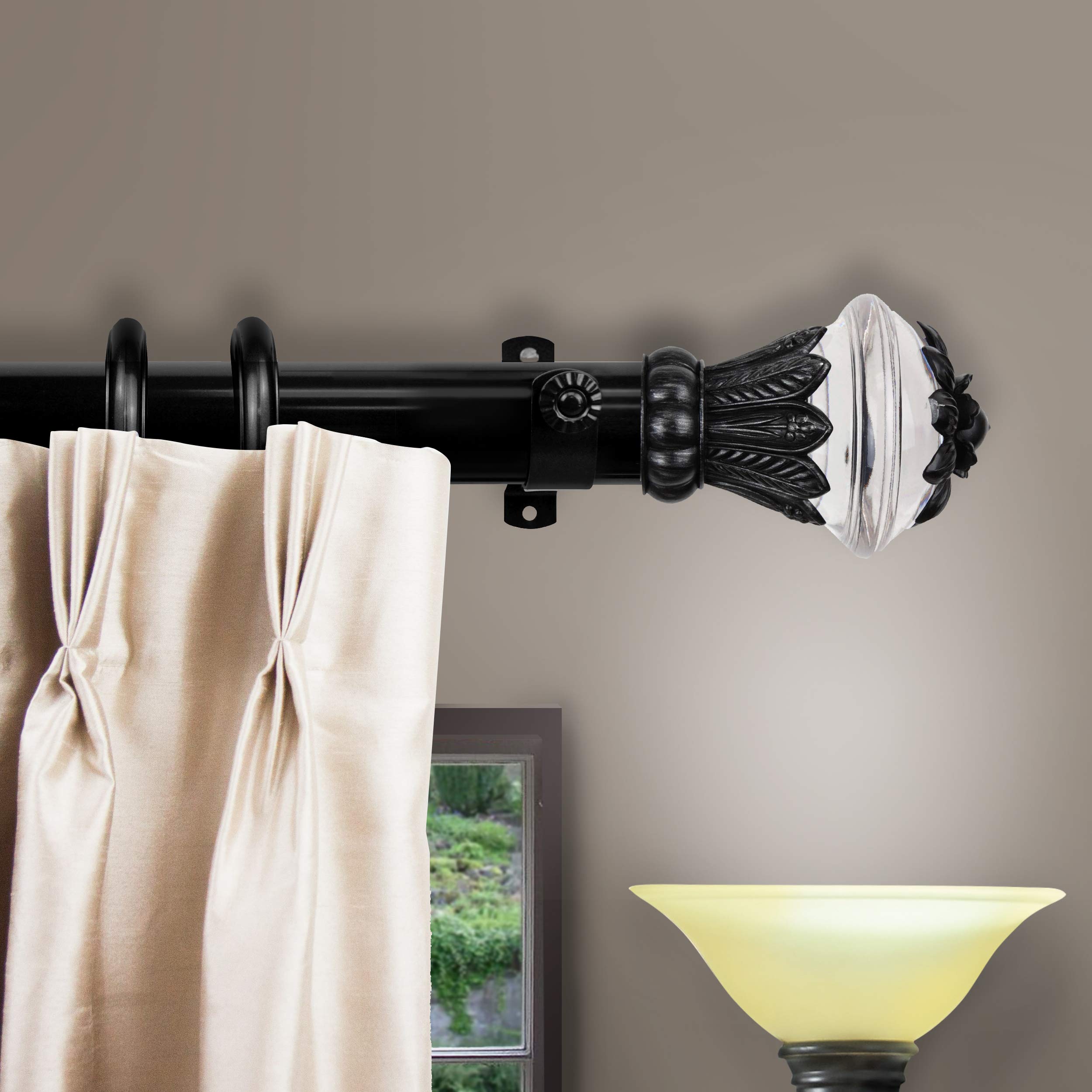 Rod Desyne Paradise Adjustable Window Curtain Rod Set (165-215 Inch) - Black - Heavy Duty Drapery Rod for Living Room, Bedroom & Home Decor