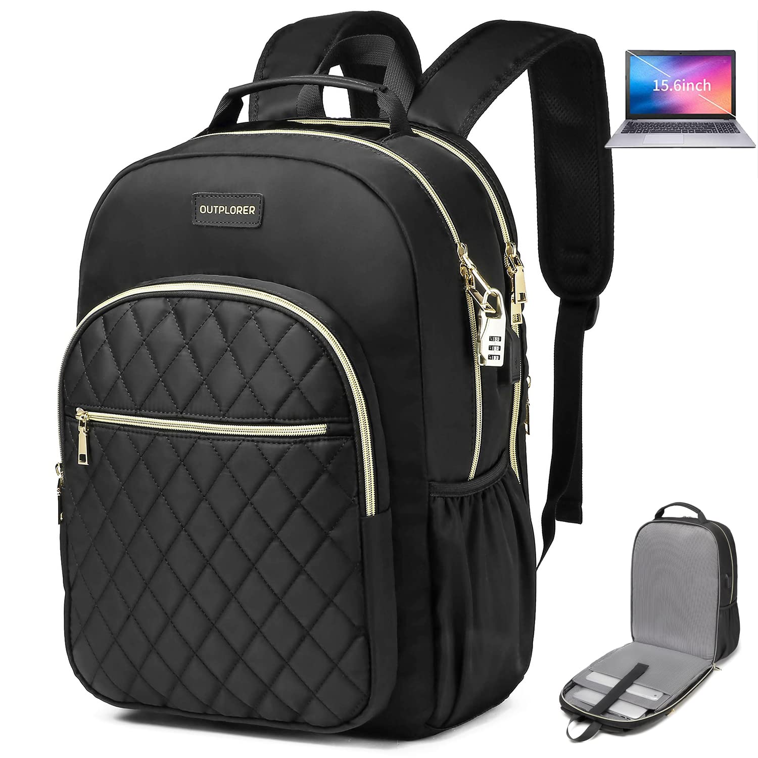 Stylish Quilted Laptop Backpack for Women - TSA Friendly 15.6 Inch Anti-Theft Computer Bag with USB Charging Port | Perfect for Work, Travel, School & College | Fashionable Daypack & Bookbag for Daily Commute & Business Trips