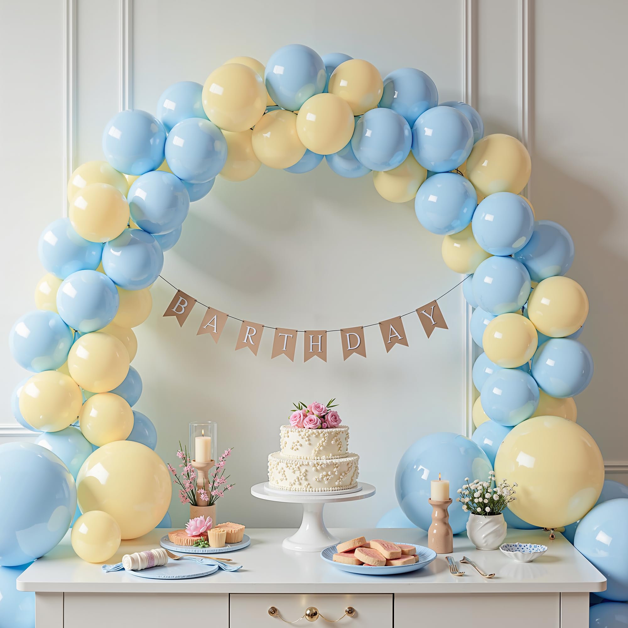 Pastel Balloon Garland Arch Kit - 100 pcs Blue & Yellow Balloons for DIY Balloon Bouquet | Baby Shower, Wedding, Bachelorette & Birthday Party Decorations | Perfect for Nursery Decor, Bridal Showers & Gender Reveal Parties