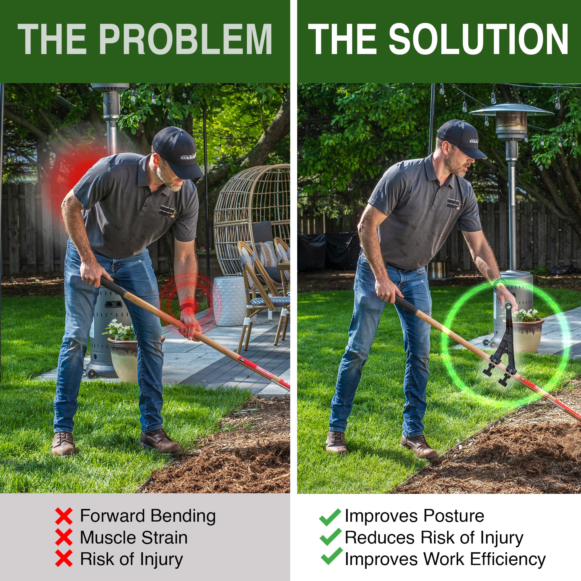 2-Pack Ergonomic Back Saver Handle Attachment - Converts Regular Tools into Comfortable Yard Tools for Weed Eater, String Trimmer, Shovel & Rake | Reduce Back Strain While Gardening, Landscaping & Yard Work