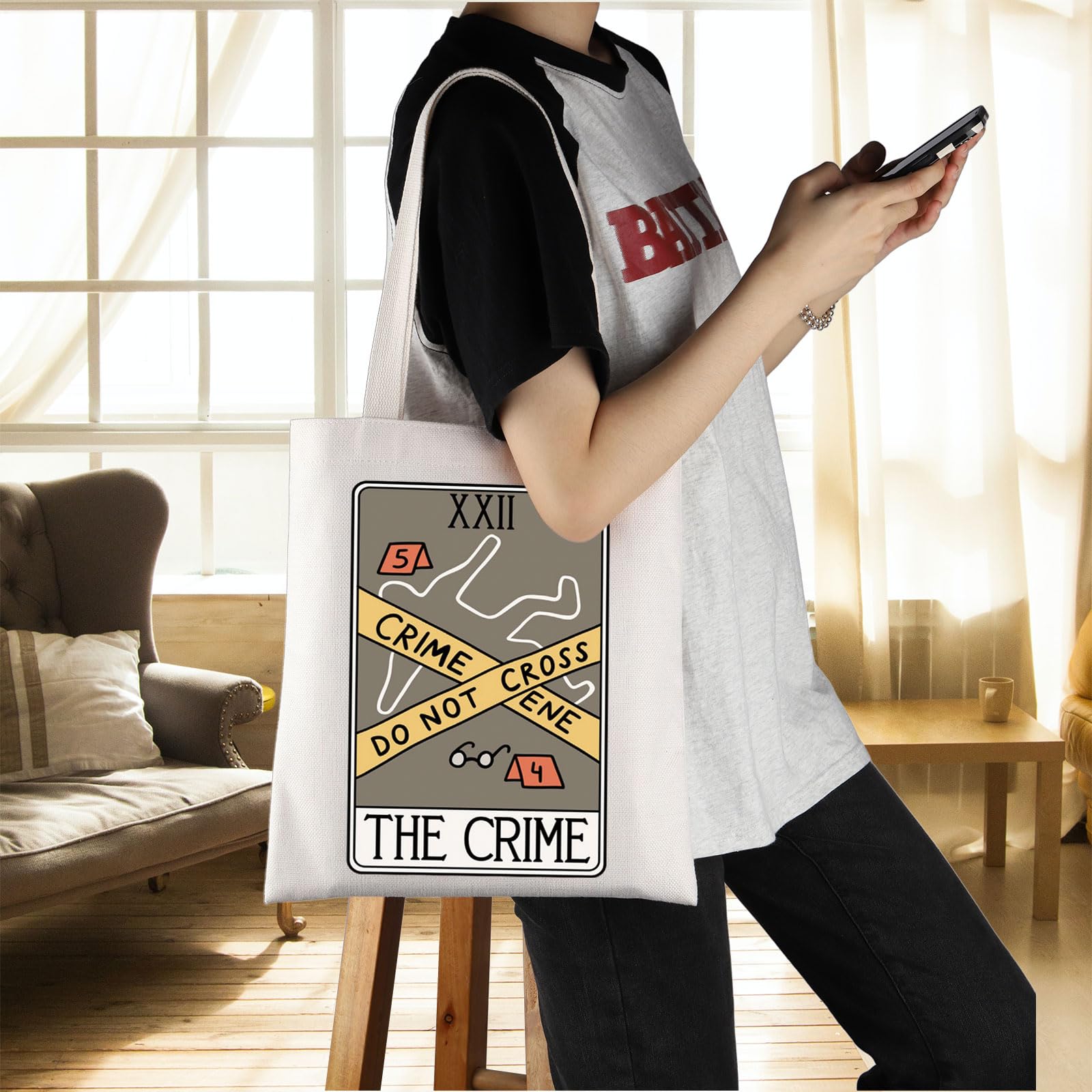 ENSIANTH Crime Scene Junkie Tote Bag - Perfect Gift for Criminologists, True Crime Fans & Serial Killer Movie Lovers - Durable Handle Bag for Work, School or Crime Scene Conventions