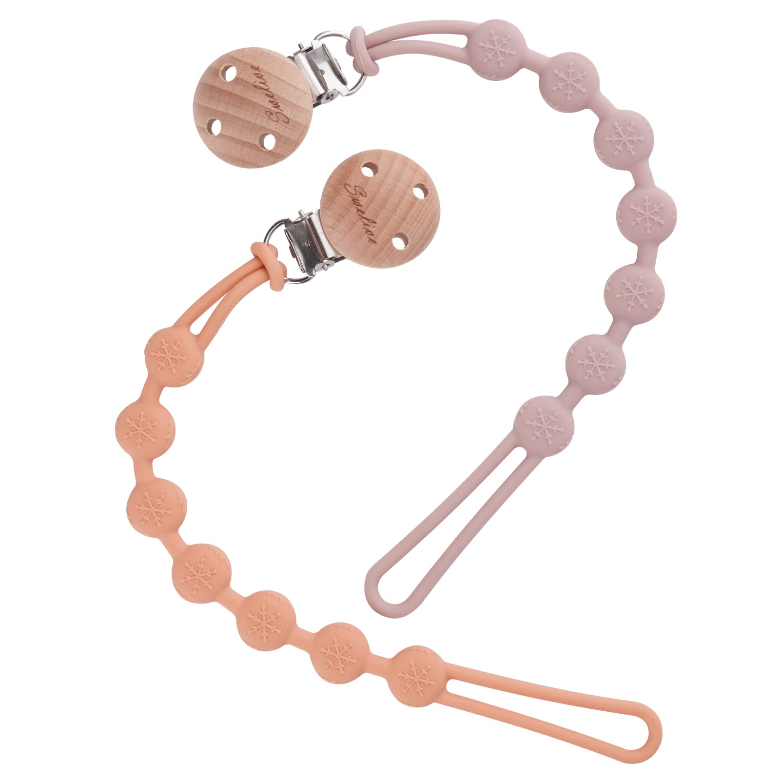 2 Pack Baby Pacifier Clips for Boys & Girls - Wooden Design Binky Holder Clips | One-Piece Pacifier Leash for Newborns | Perfect Baby Shower Gift & Everyday Use (Muted + Lilac) | Use at Home, Travel, Daycare & Outdoor Activities