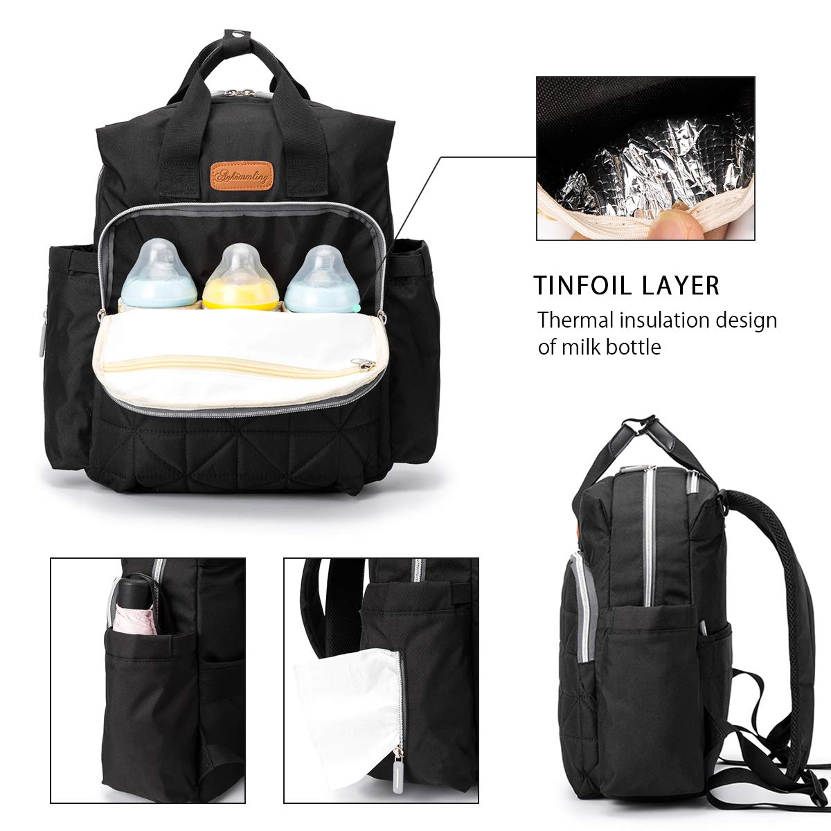 Waterproof Baby Diaper Bag Backpack with Changing Pad - Stylish & Spacious for Travel, Daycare & On-the-Go Parents (Black) | Perfect for Newborn Essentials, Outings & Baby Care Trips