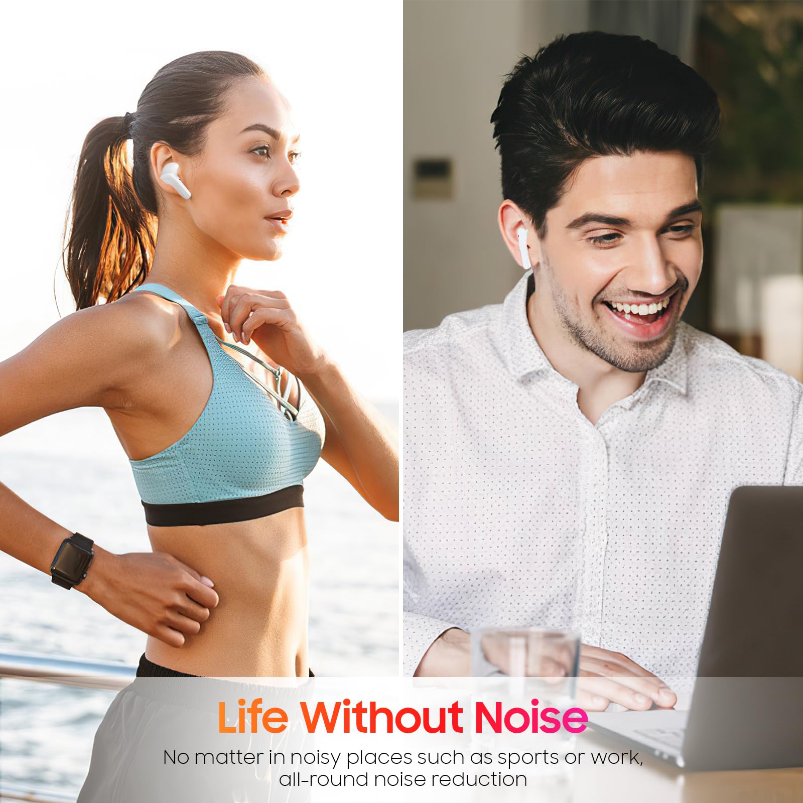 ETRSAIRL Wireless Bluetooth Earbuds with Noise Cancelling Mic, Deep Bass Stereo Sound, Touch Control & IPX6 Waterproof - Perfect for Gym, Running, Travel & Work