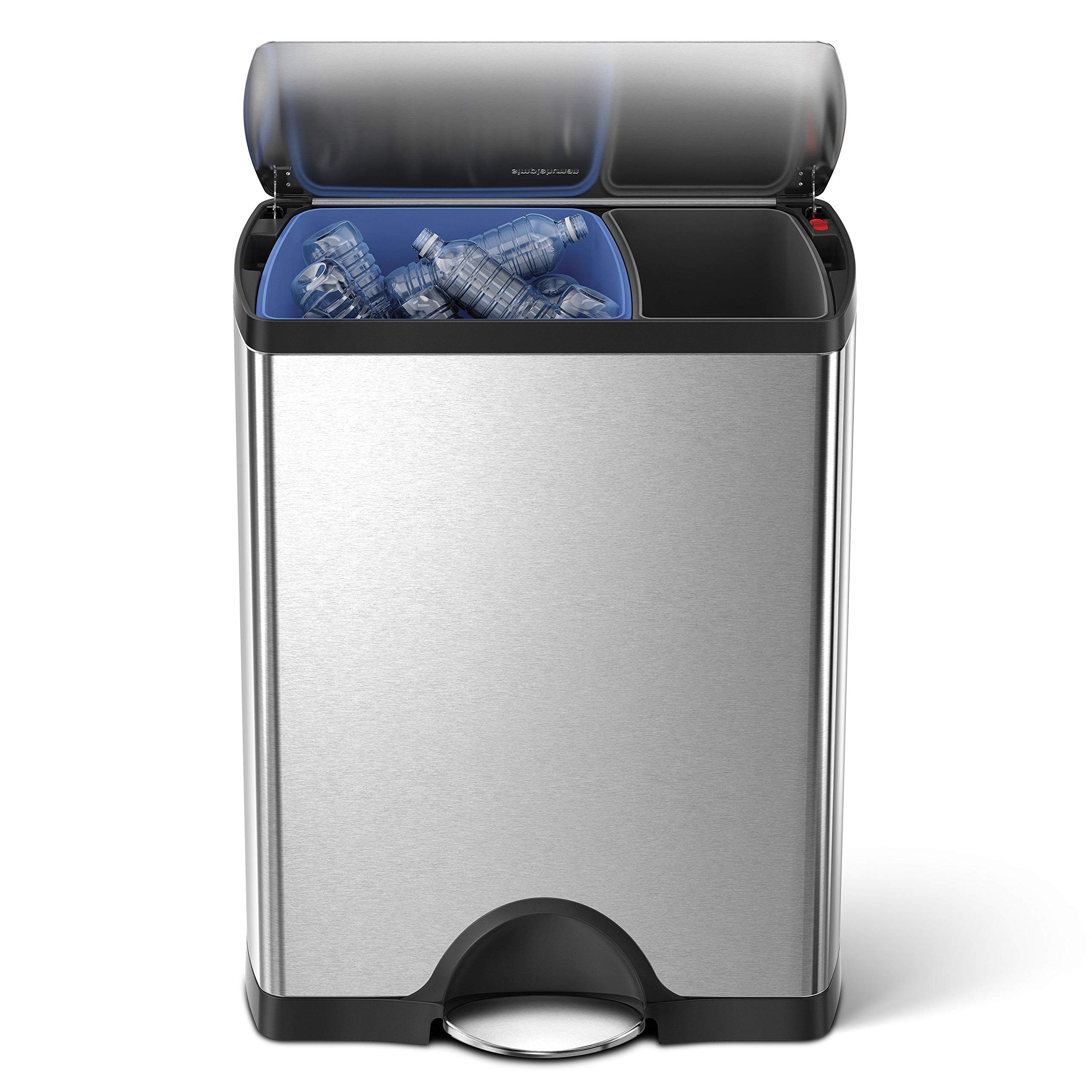 SimpleHuman 46L / 12.2G Rectangular Dual Compartment Step Trash Can with Code H Drawstring Recycling Bags (30-35L/8-9G, Blue, 60 Count) - Perfect for Kitchen Waste Sorting & Eco-Friendly Home Recycling
