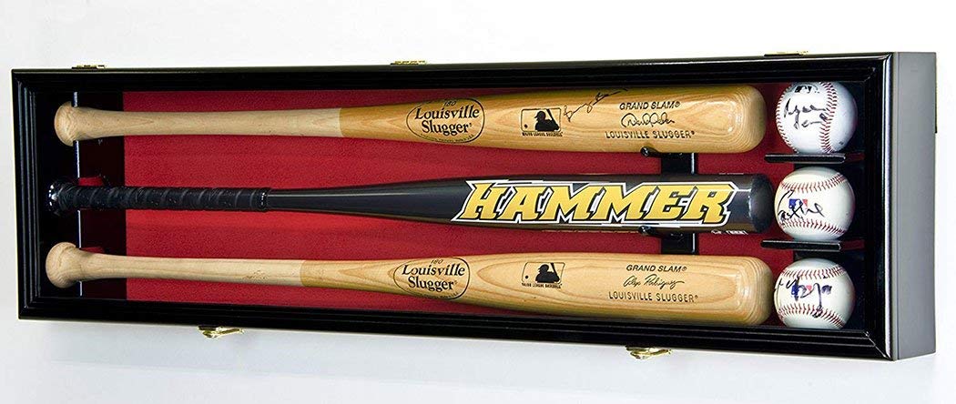 3 Baseball Bat Display Case Wall Mount Cabinet - UV Protection & Lockable - Custom Sizes & Colors - Perfect for Home, Office, or Sports Memorabilia Collection