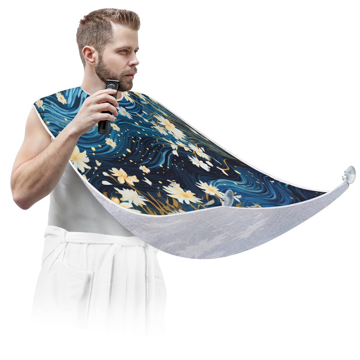 **Men's Daisy Flower Beach Beard Shaving Bib - Waterproof Hair Dye Apron for Barbers & Stylists - Sink Hair Catcher & Beard Trimming Accessory - Perfect for Salon, Home Grooming & DIY Haircuts**