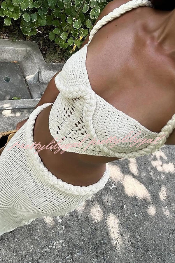 Sumui Hollow Crochet Knit Braid Detail V-Neck Crop Tank Top - Summer Beach Vacation Outfit, Boho Chic Festival Wear, Casual Street Style