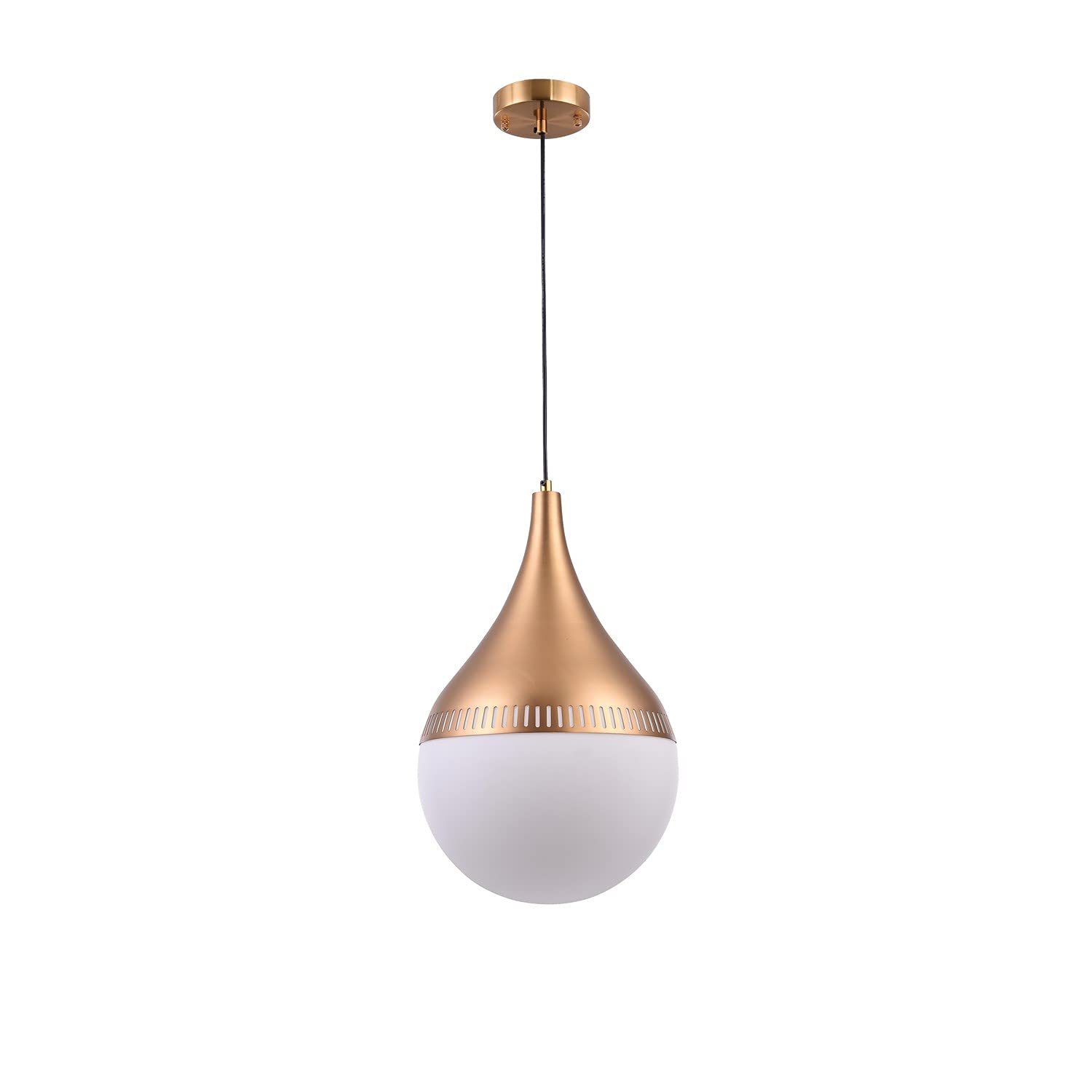 Bethel Gold Metal Frame Single Pendant Light with Milk White Glass Shade - Modern Ceiling Lighting for Kitchen Island, Dining Room & Bedroom