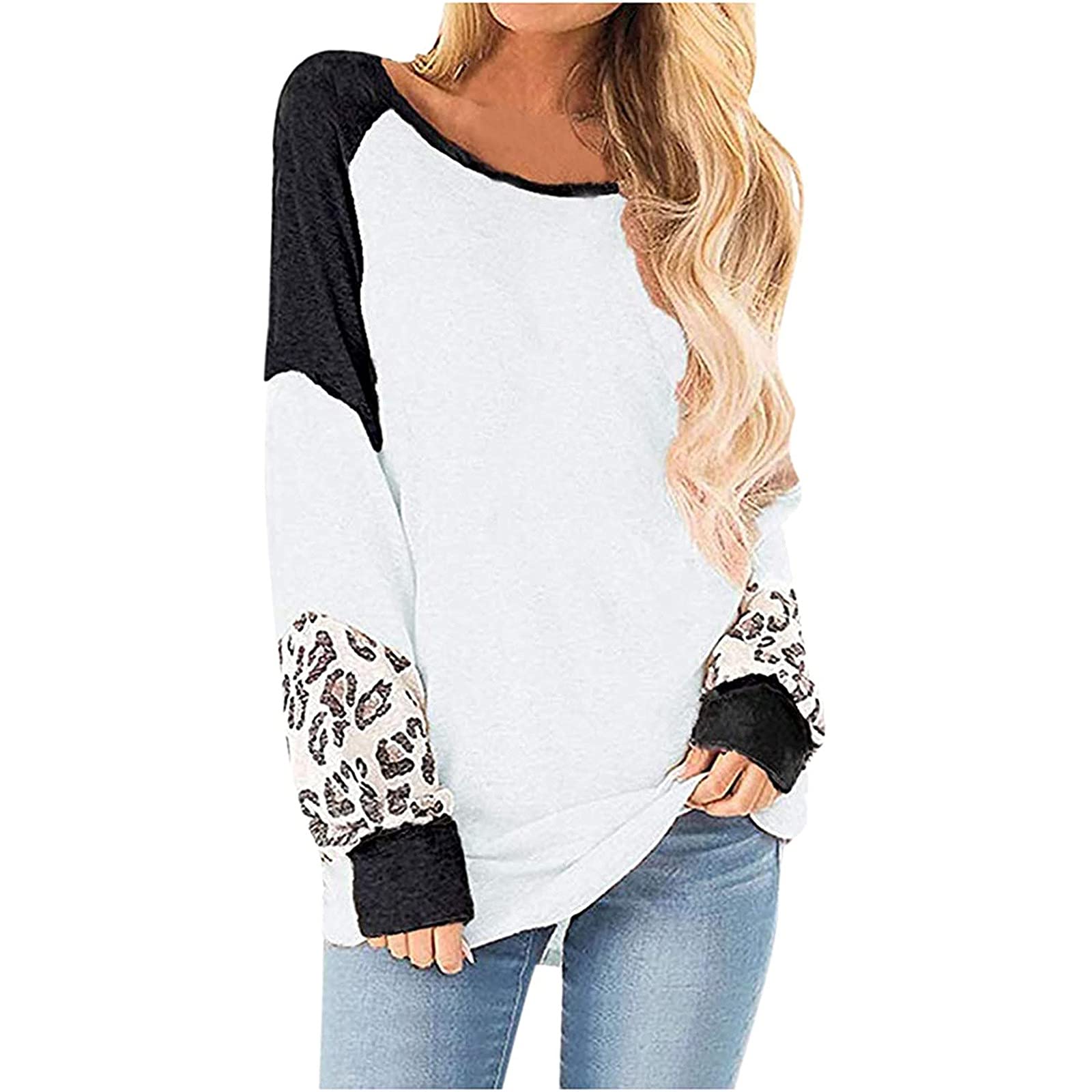 Wodceeke Women's Casual Leopard Print Long Sleeve T-Shirt - O-Neck Pullover Top for Everyday Wear, Work & Outfits