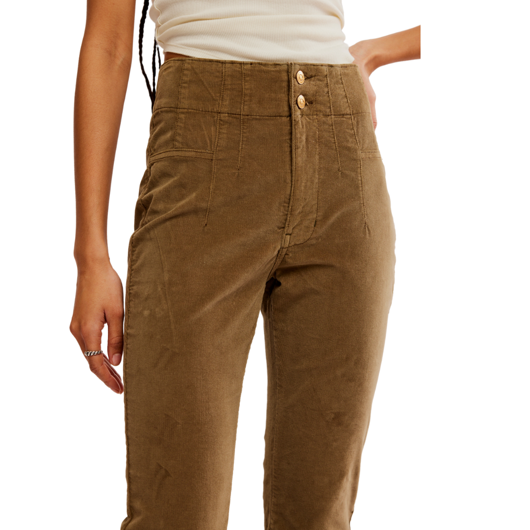 Jayde Cord Flare Pants in Fir Green - High Waisted Wide Leg Trousers for Women | Boho Chic Office & Casual Outfits