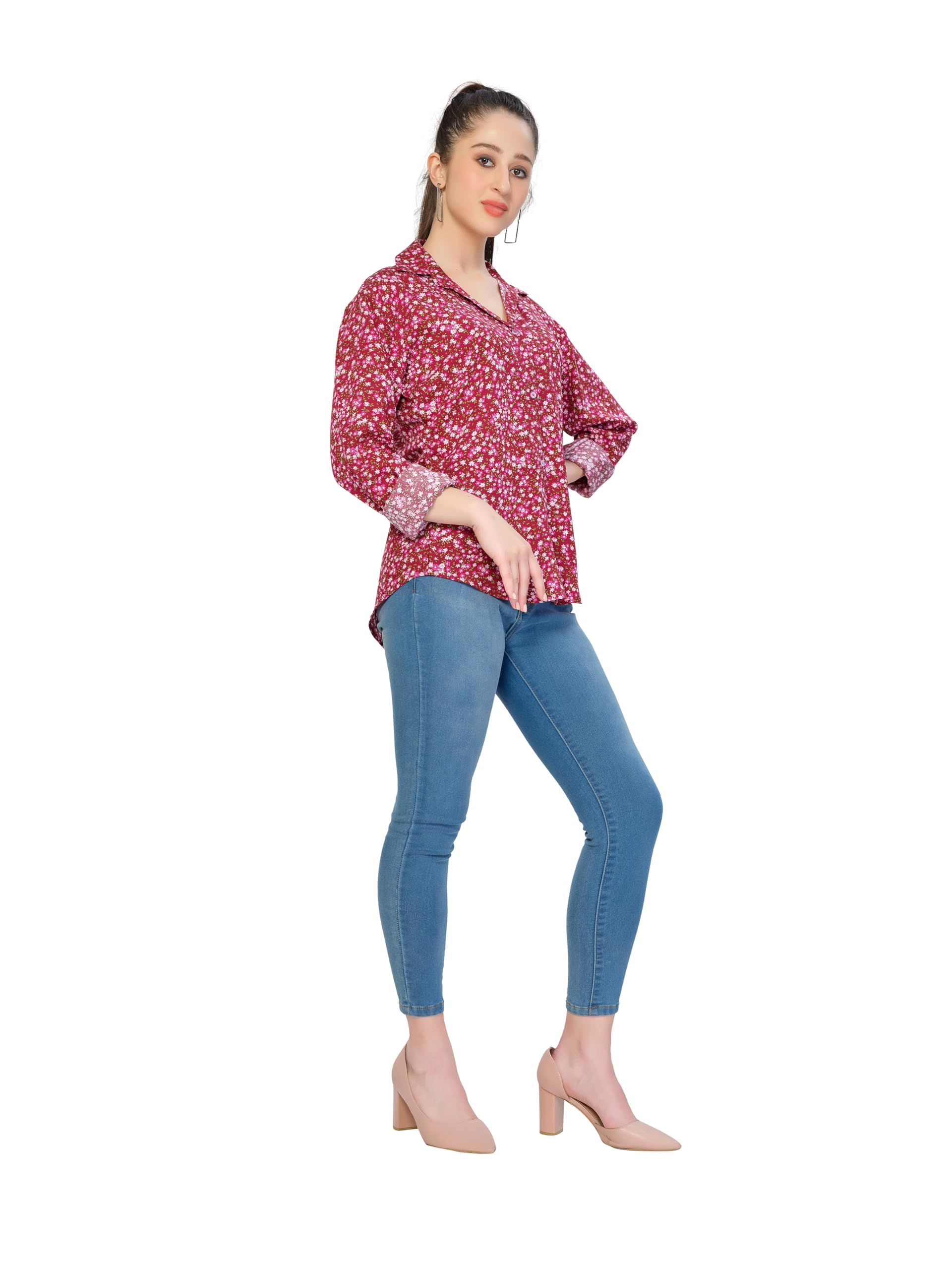 Stylish Purple & Pink Viscose Floral Print Blouse for Women - Elegant Maroon Shirt for Casual Wear, Office & Summer Outfits