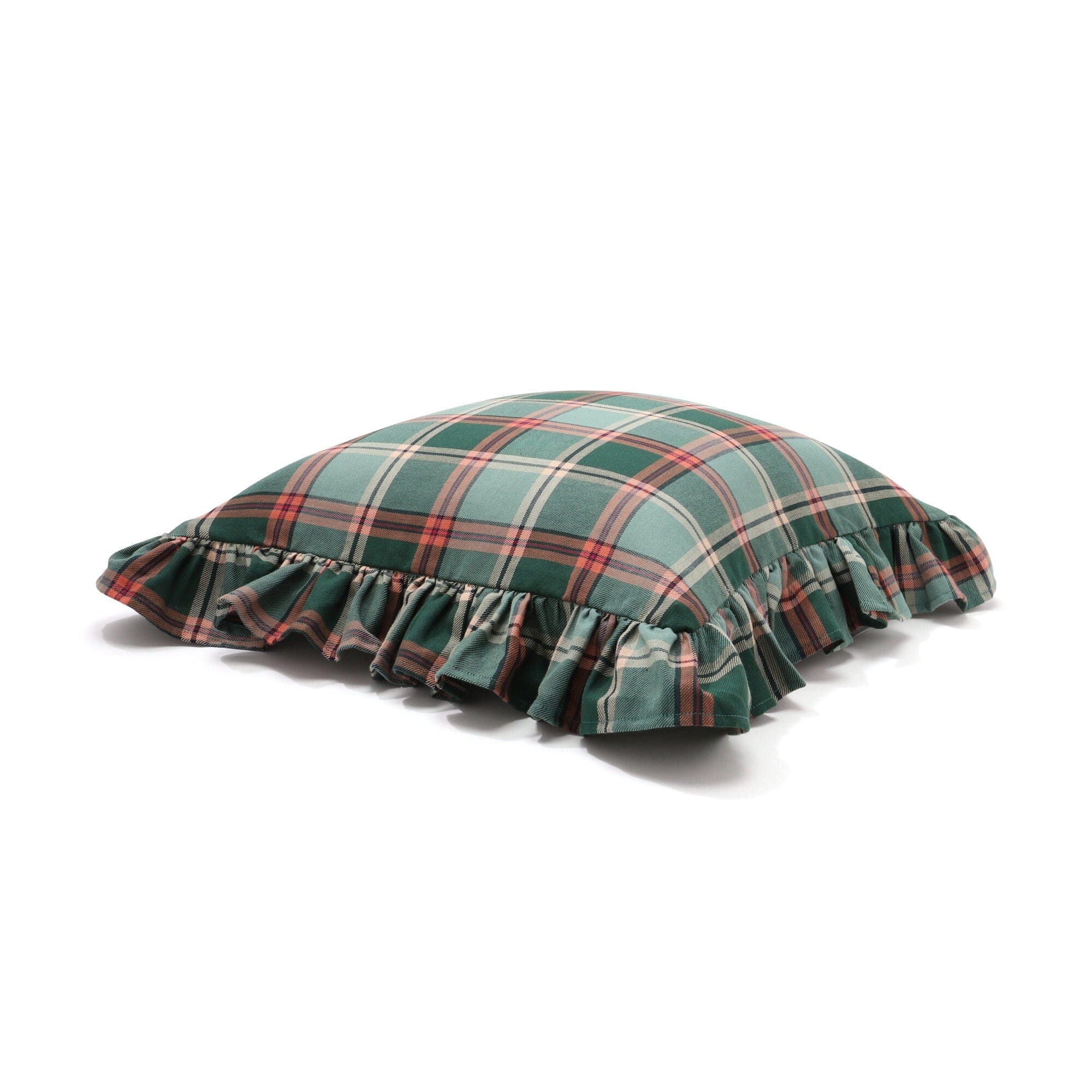 Frilled Checkered Cushion Cover 18x18 Inches Green - Soft & Stylish Home Decor for Sofa, Bed, or Living Room