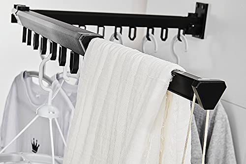 Heavy Duty Retractable Wall Mounted Clothes Drying Rack - Space Saving Laundry Hanger with Towel Bar for Balcony, Mudroom & Bedroom | Foldable Closet Organizer for Small Spaces | Perfect for Apartments, Dorms & RVs