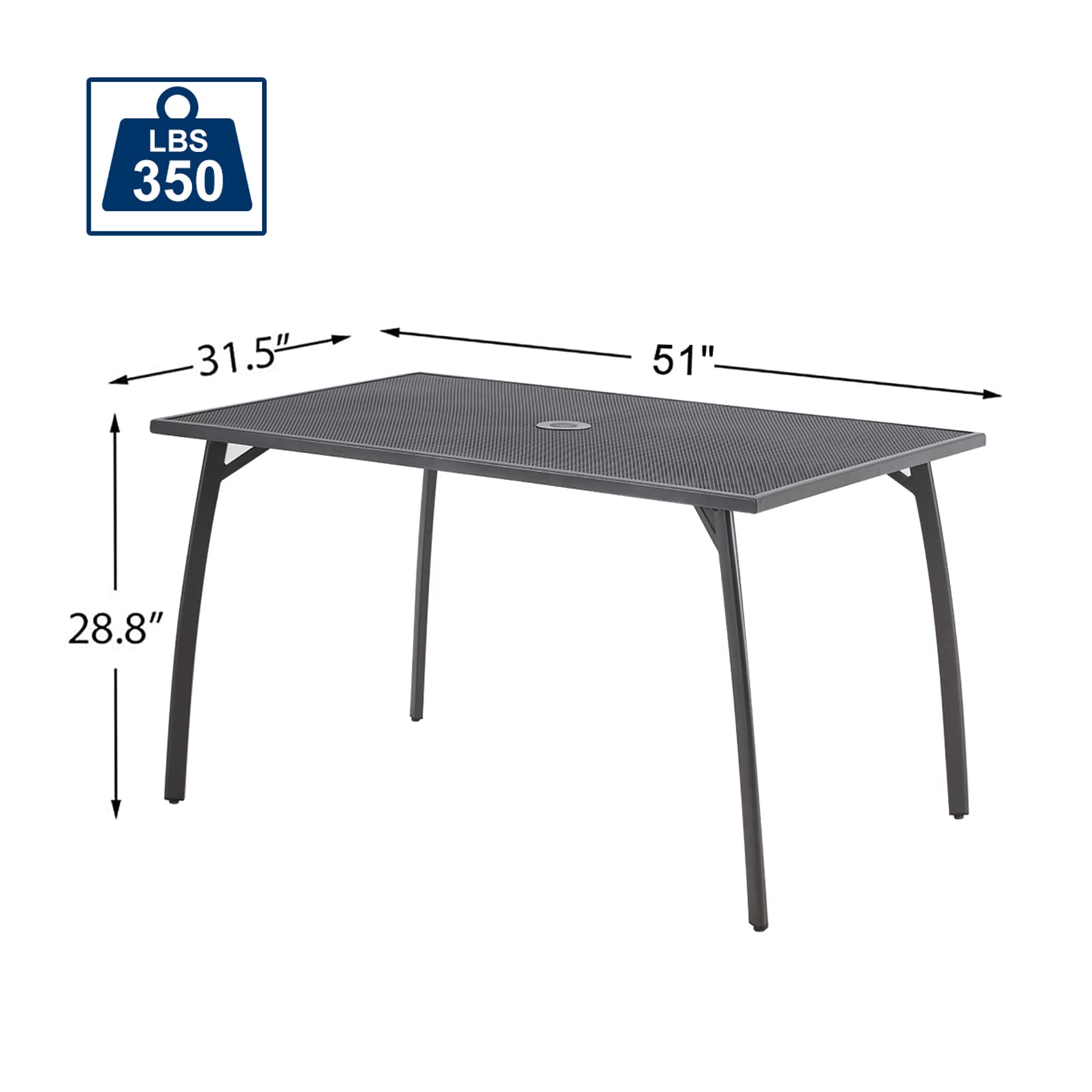 AECOJOY 51”x31” Rectangular Metal Patio Dining Table - Weather-Resistant Steel Outdoor Table with 1.73