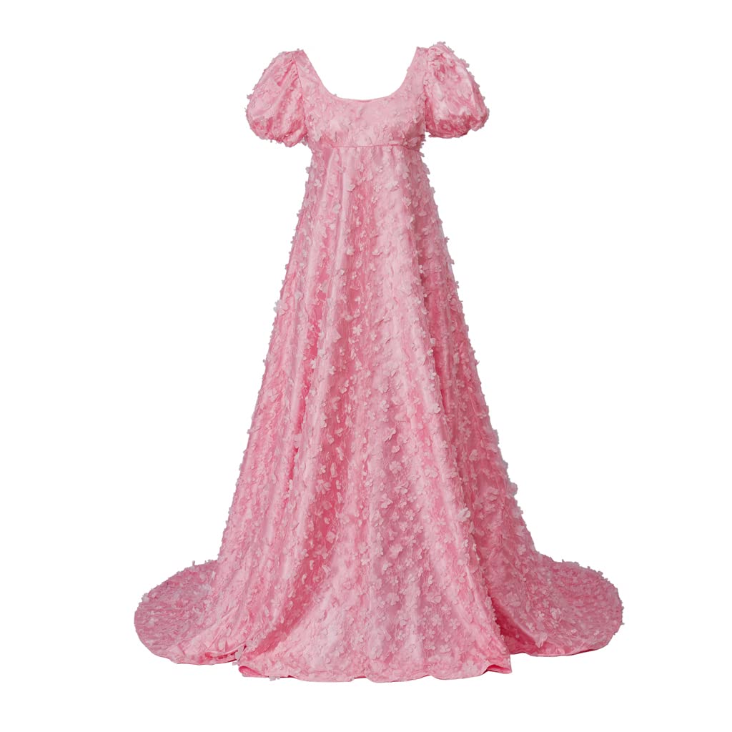 LoliMiss Daphne Cosplay Costume - Women's Regency Dress Floral Empire Waist Gown (Pink, Size S) | Perfect for Renaissance Fairs, Historical Reenactments & Themed Parties