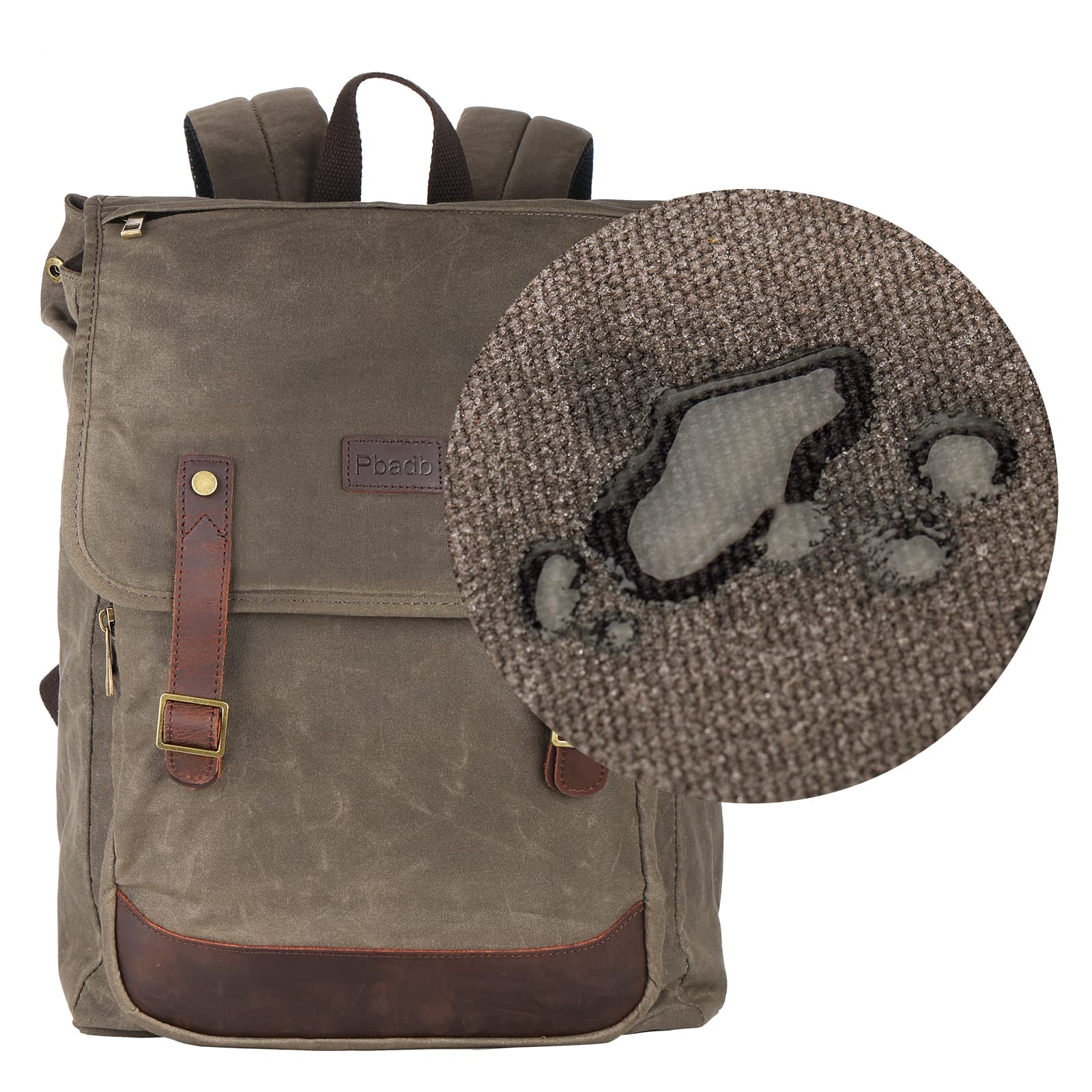 Waterproof Waxed Canvas Backpack for Men - Durable Travel Rucksack with Leather Trimming (Green) | Perfect for Hiking, Camping & Daily Commute