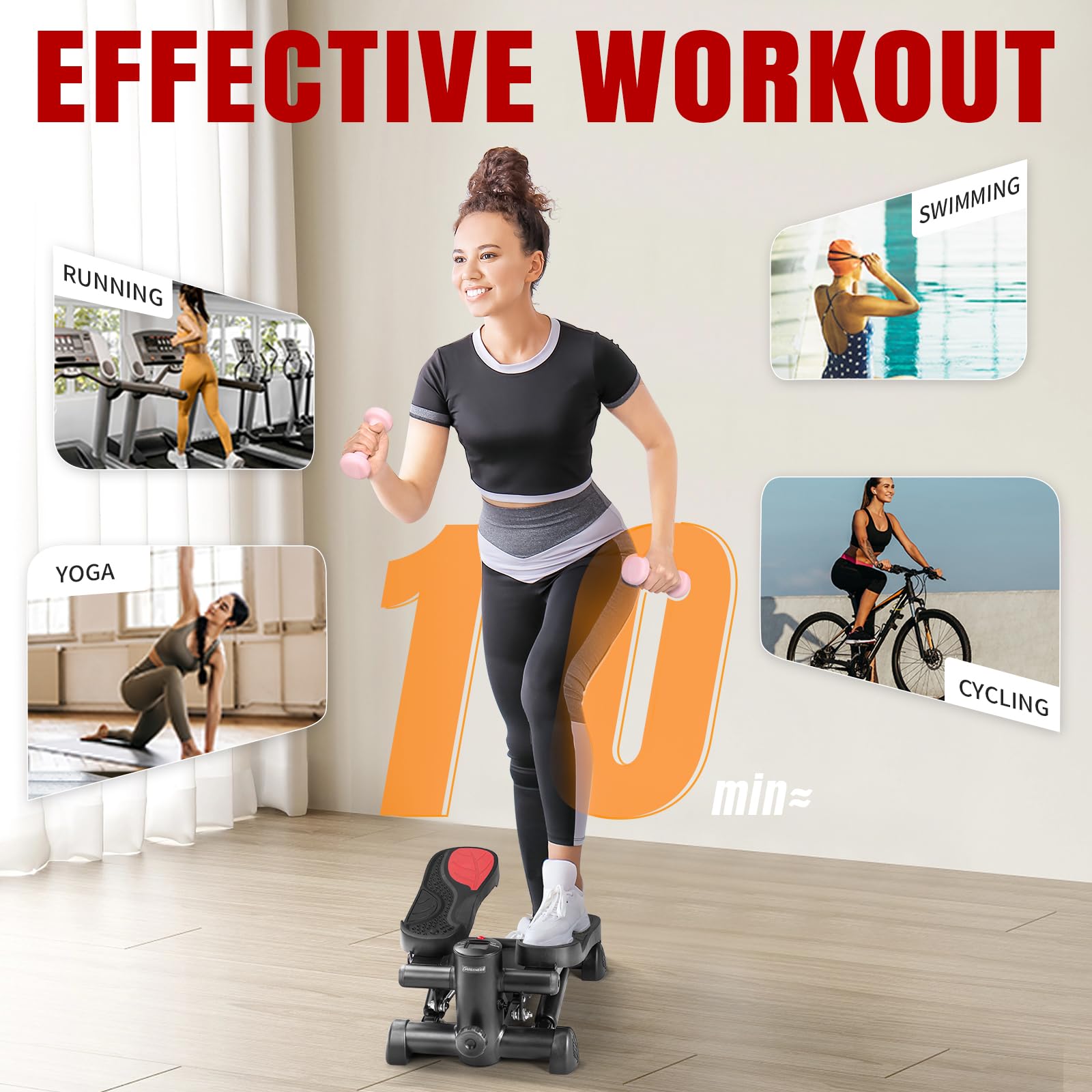 Ktaxon Steppers for Home Exercise - Adjustable Height Stair Stepper with Resistance Bands, 330LBS Capacity, Quiet Mini Stepper with LED Display | Perfect for Cardio, Leg & Arm Workouts at Home, Office or Gym