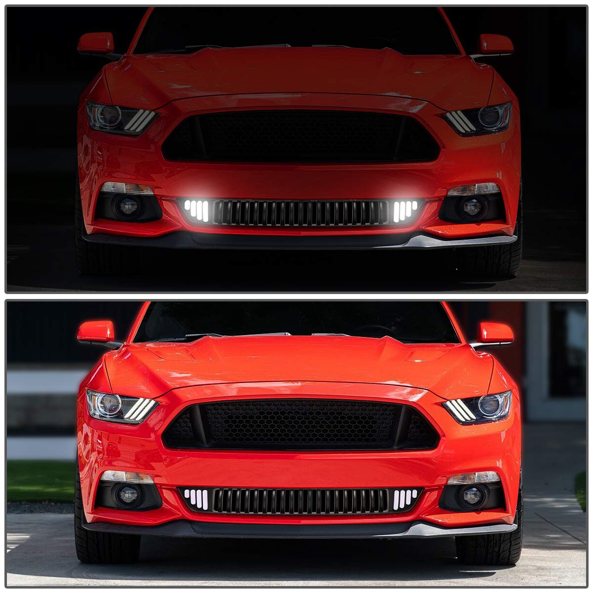 DNA MOTORING GRF-LB-FM15-T1Z-FL Vertical Fence Front Lower Bumper Grille with LED DRL for 2015-2017 Ford Mustang Base, Ecoboost, GT - Upgrade Your Mustang's Style & Safety for Street & Show Car Performance