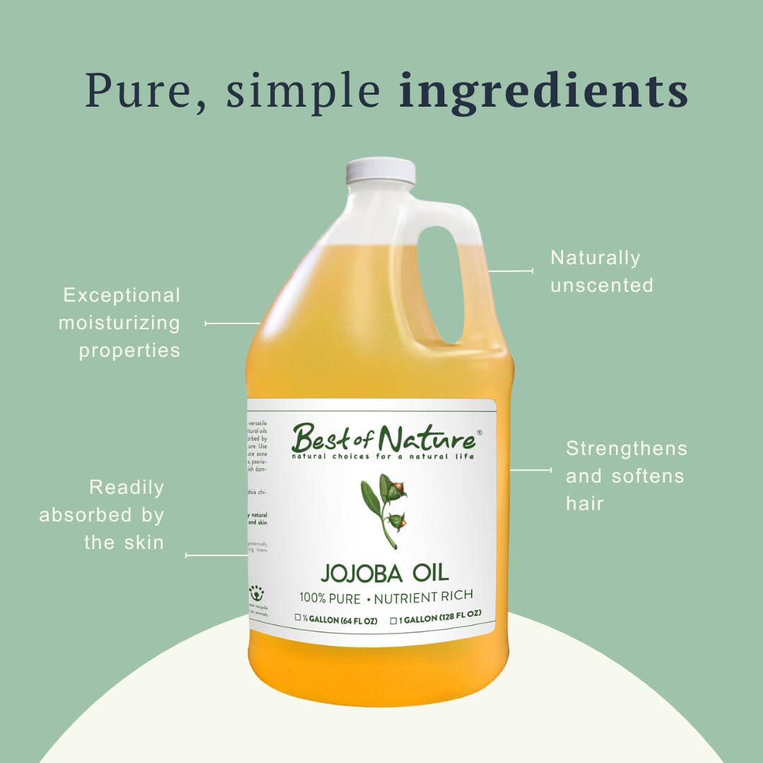 100% Pure Natural Jojoba Oil for Hair, Skin & Face - 64 Fl Oz Organic Cold-Pressed Moisturizer for Massage, Body Care & Beauty Routine - Perfect for Dry Skin, Hair Treatment & Aromatherapy