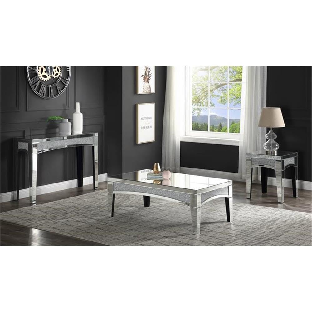 Acme Nowles Rectangular Mirrored Top Coffee Table - Modern Glass End Table for Living Room, Bedroom & Office Decor