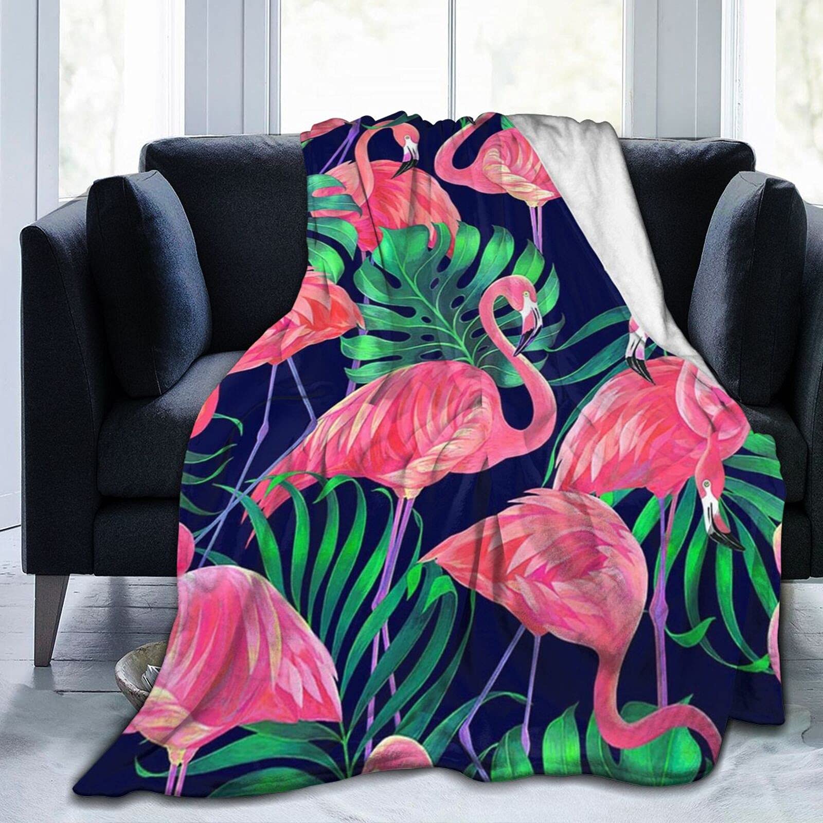 Soft Flamingo Fleece Throw Blanket - Cute Animal Print Flannel Blanket 50x40 Inches - Cozy for Bed, Sofa & Outdoor Picnics